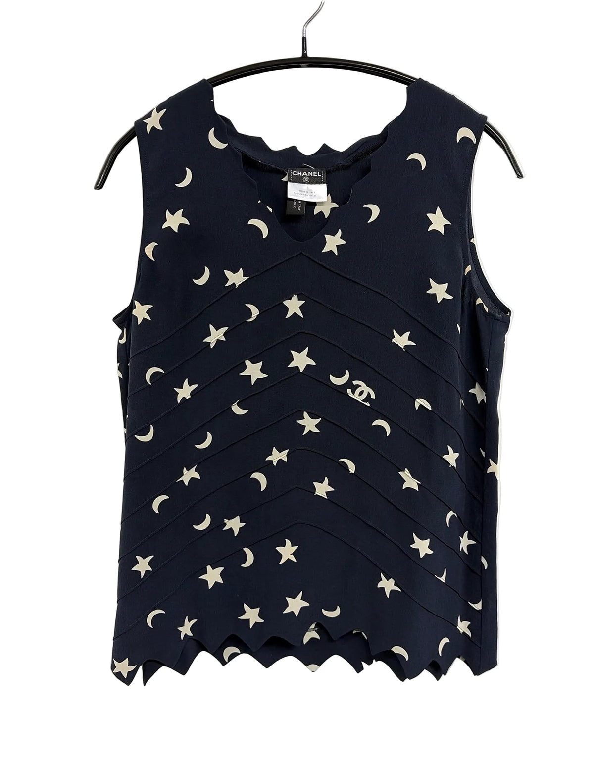 Chanel Star Moon Pring Tank Top Black in 100% Silk