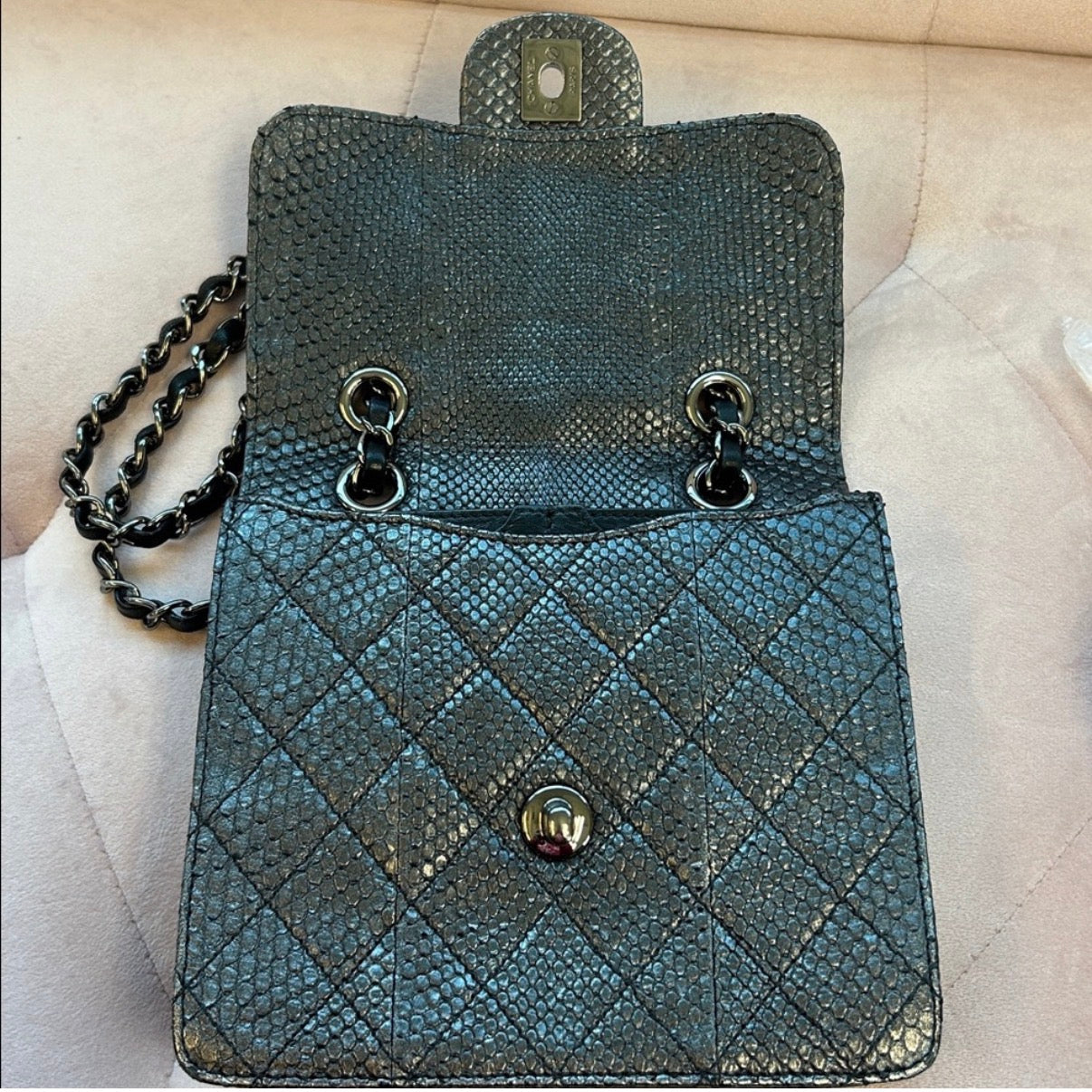 Chanel Metallic SnakeSkin Exotic Square Flap Bag