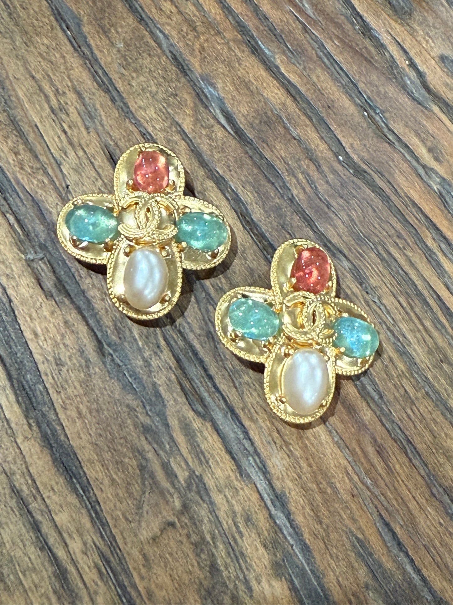 Chanel Gripoix cross earrings