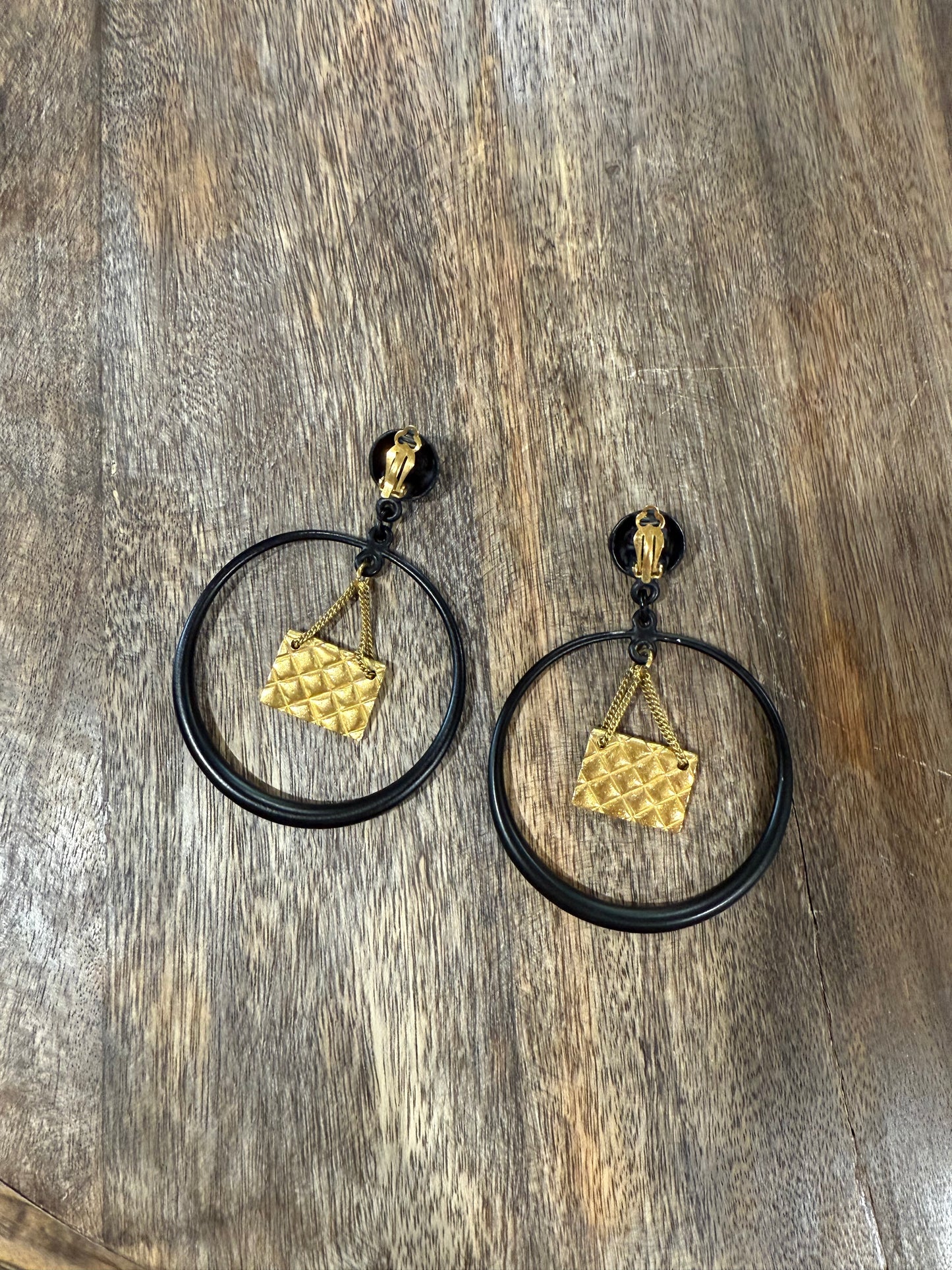Rare XL black logo & purse charm earrings from 1994