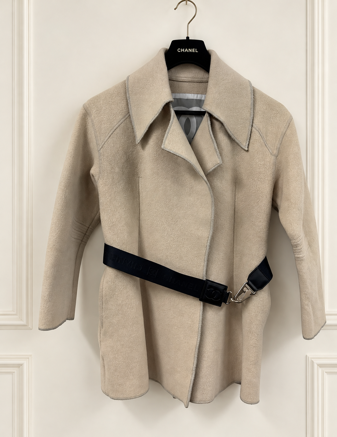 Chanel Sportsline Beige Jacket Coat with Belt detail