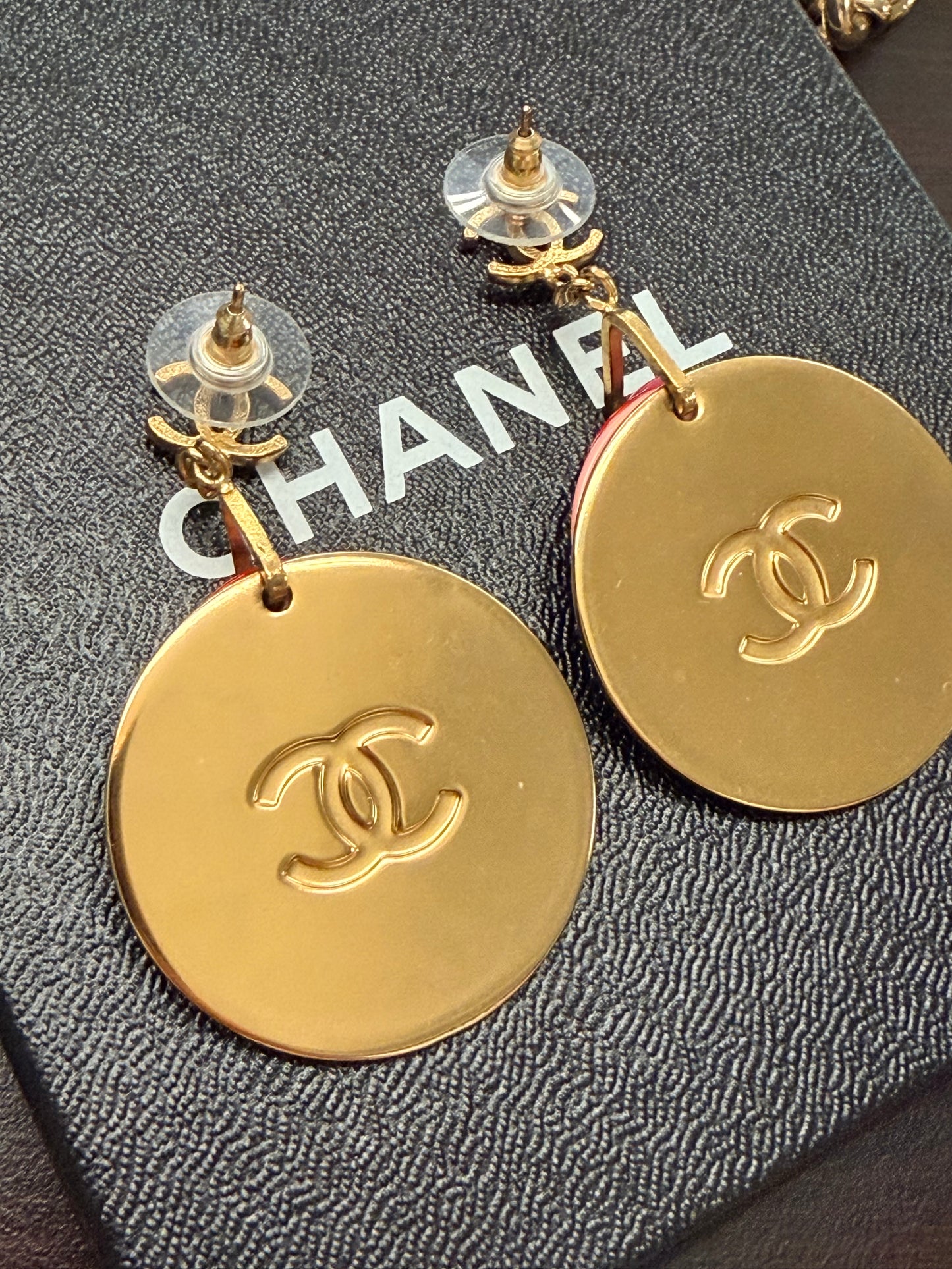 Chanel Gold Pink Red dangle 01A earrings