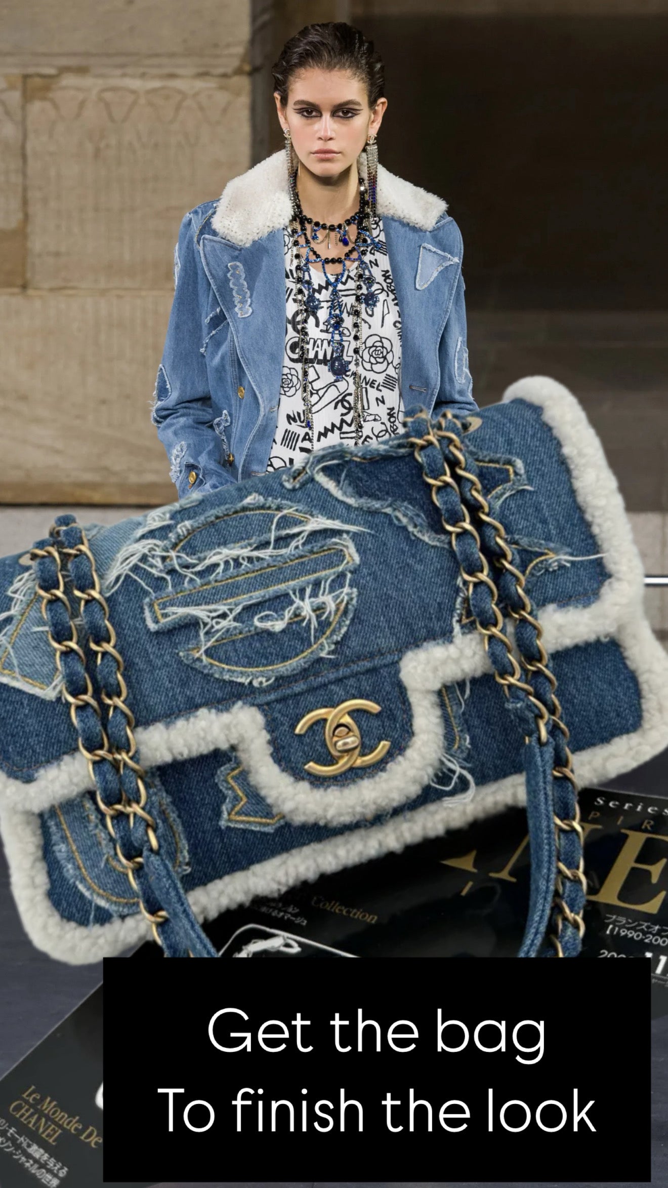 CHANEL 19A EGYPTIAN DENIM BLUE SHEARLING HIEROGLYPHIC MEDIUM FLAP BAG PARIS-NY GHW