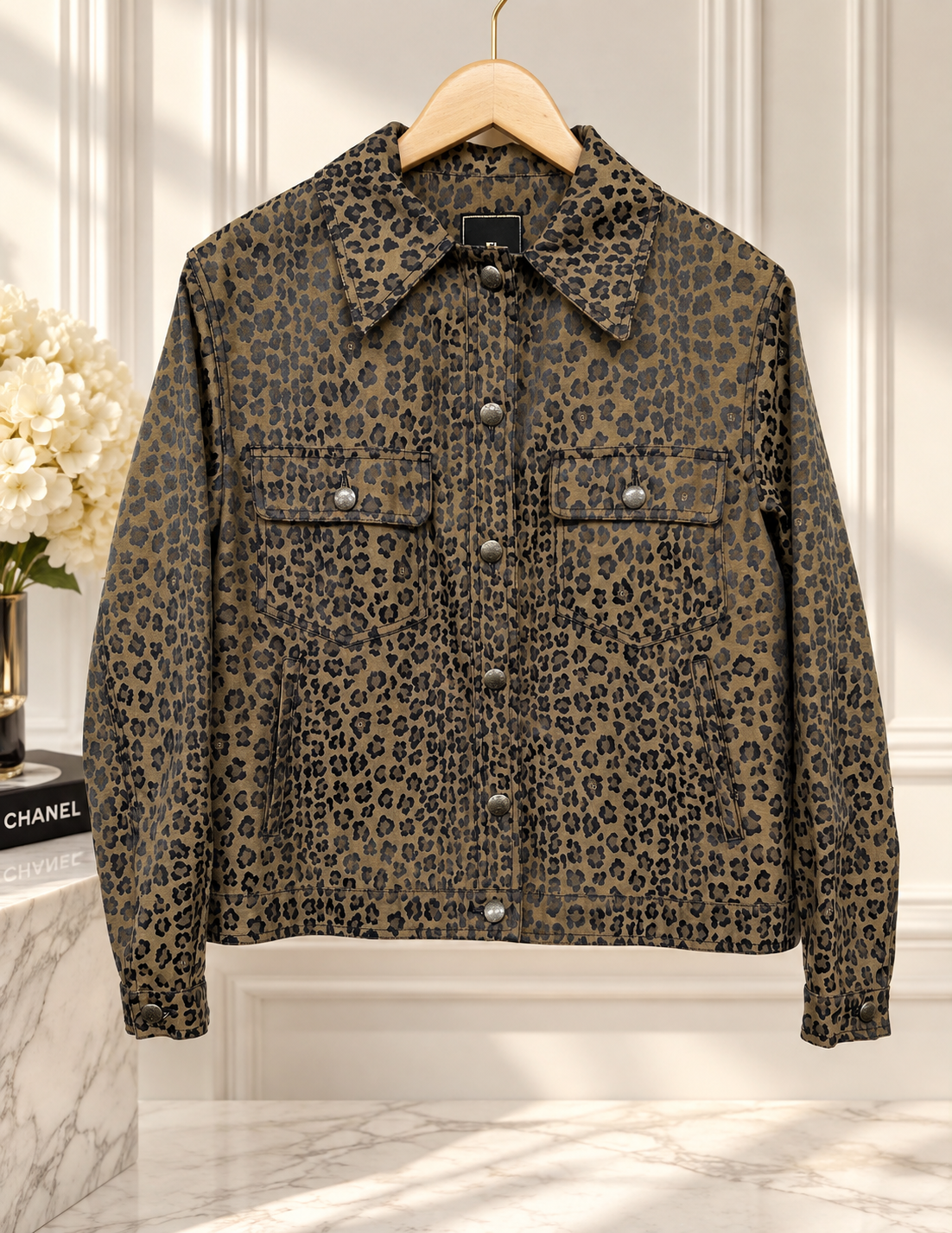 FENDI Logo Leopard Jacket Top #M Brown