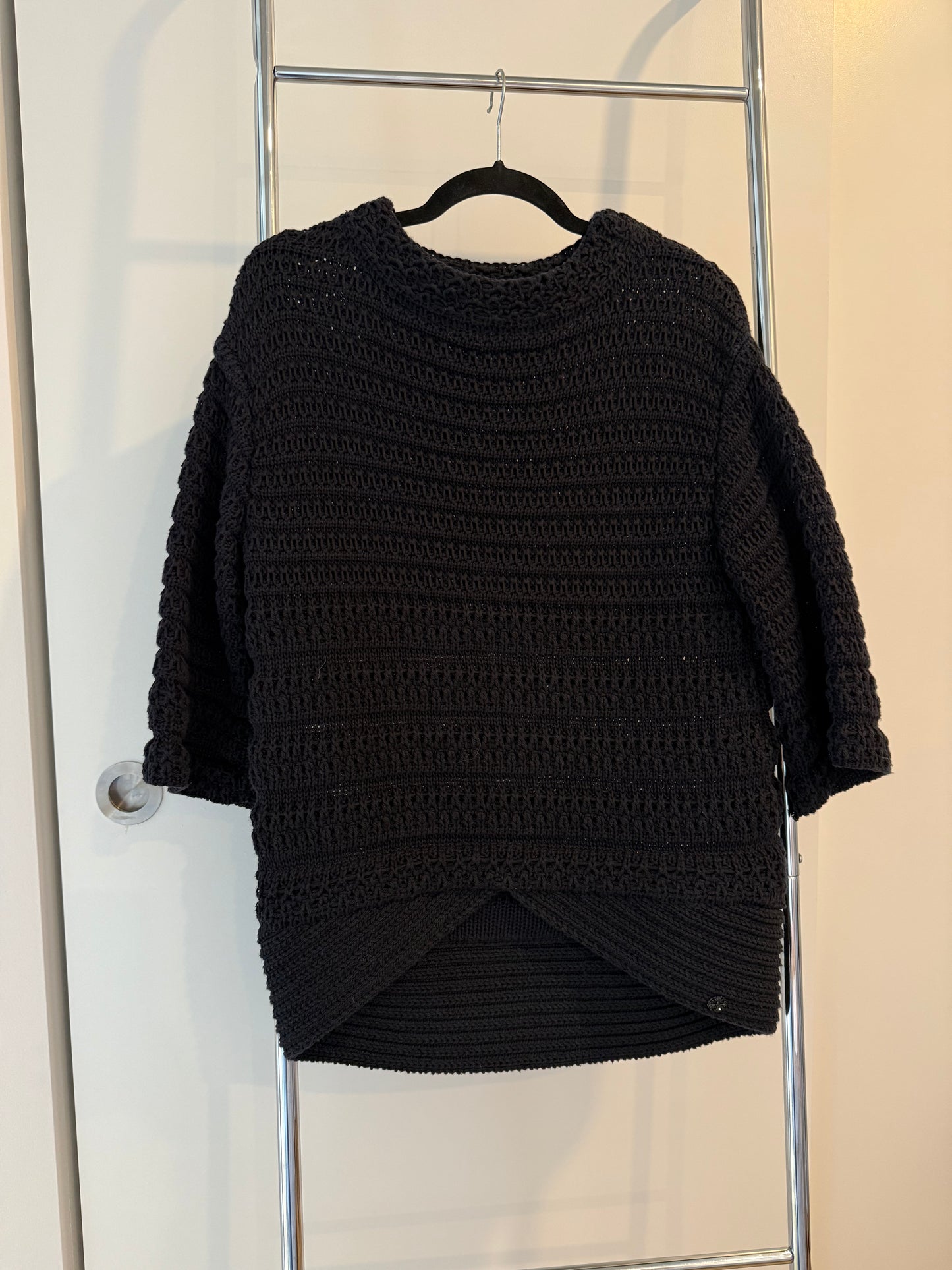 Chanel Spring 2011 Black Crochet 3/4 Sleeve Sweater FR 40