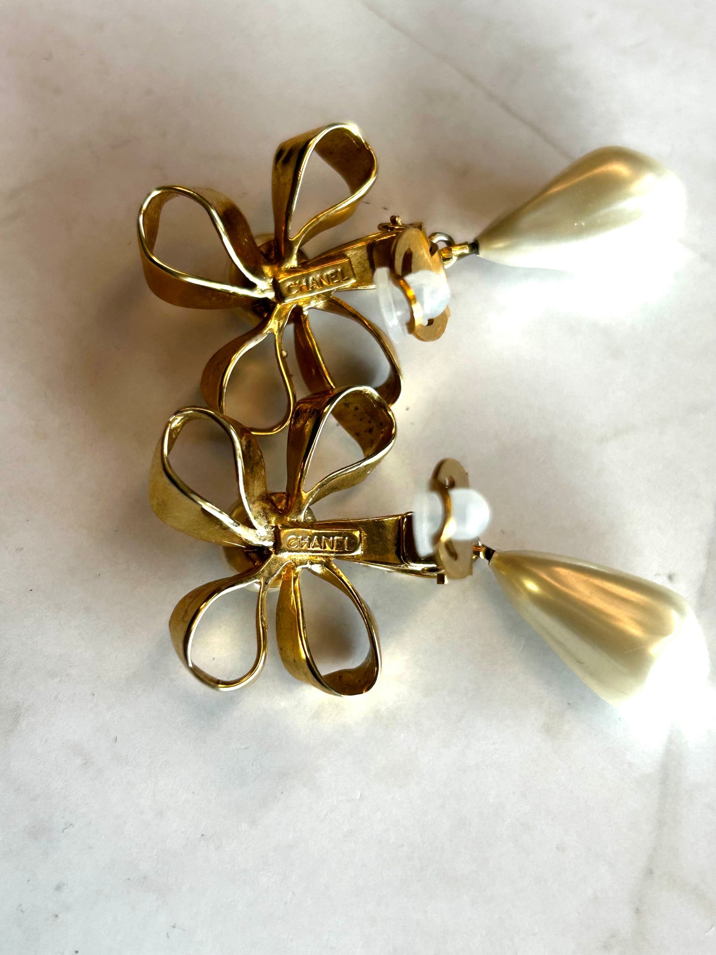 Chanel Vintage Faux Pearl Flower Clip-On Earrings