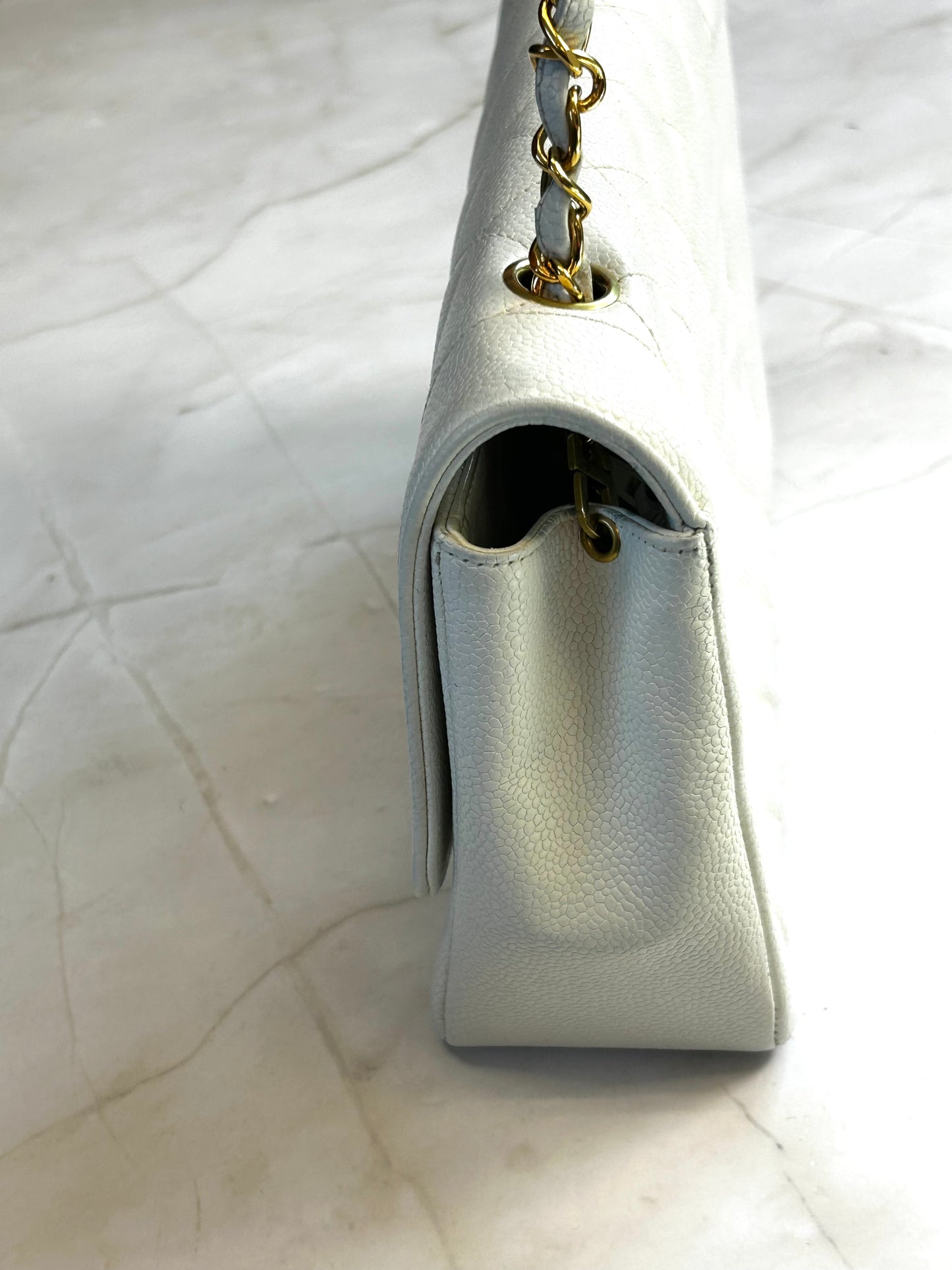 Diana Flap Bag – Caviar Leather White Gold Hardware