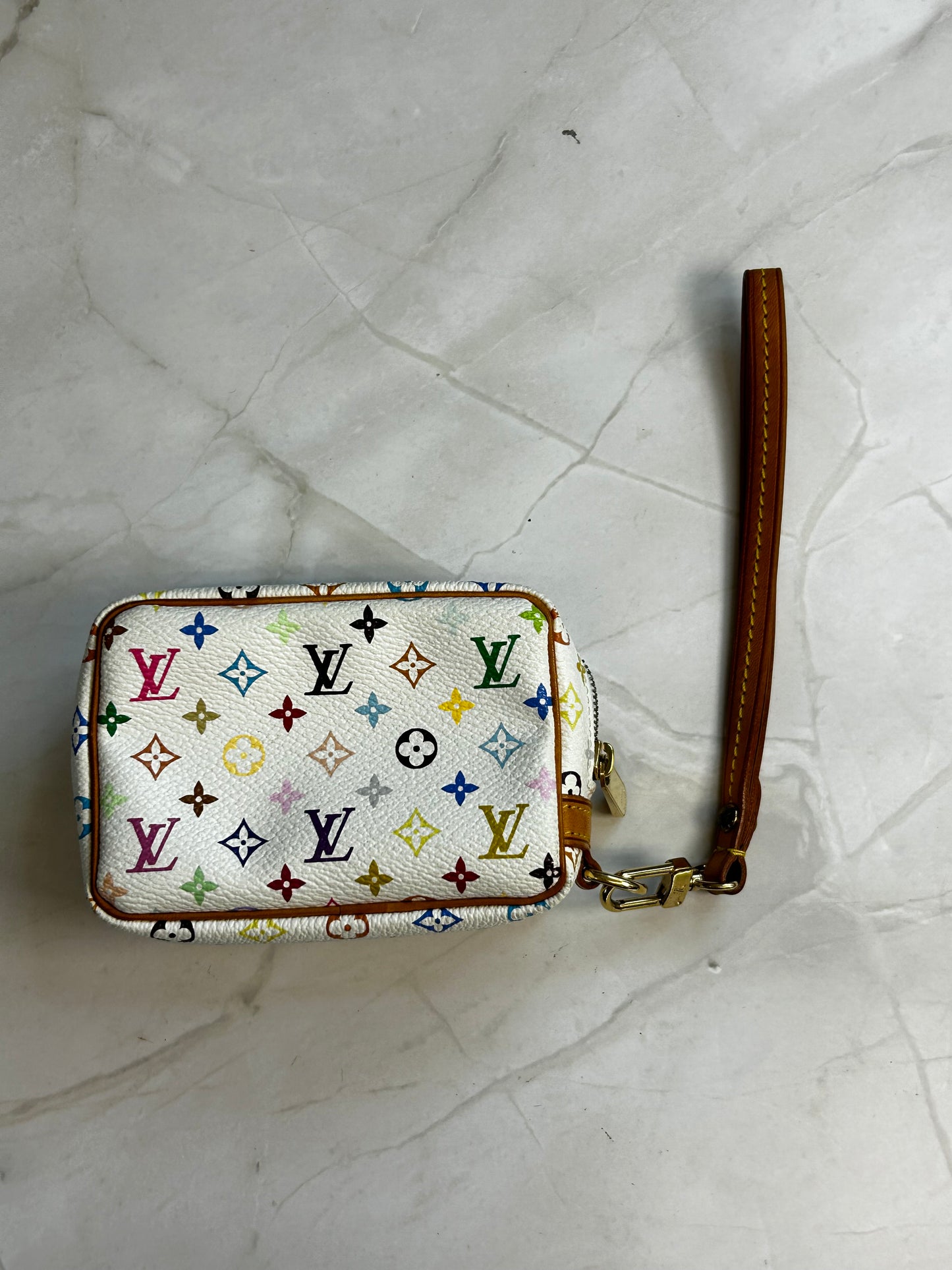 Murakami Multicolor Monogram Pochette Wristlet – White