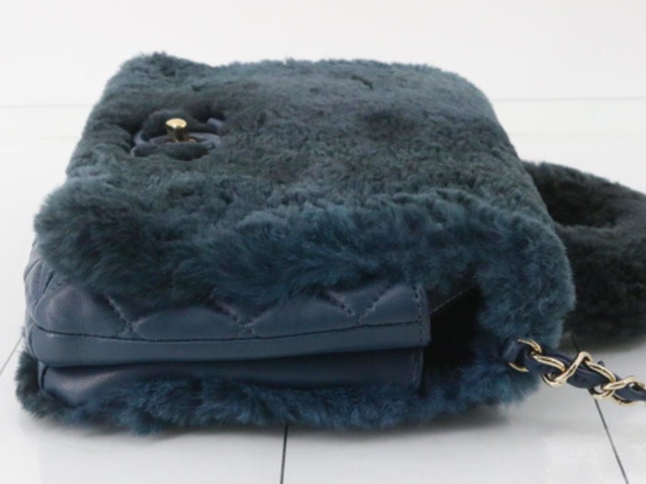 Chanel 2017 Metiers D'Art Lambskin/Rabbit Fur Top Handle Flap with Gold Hardware