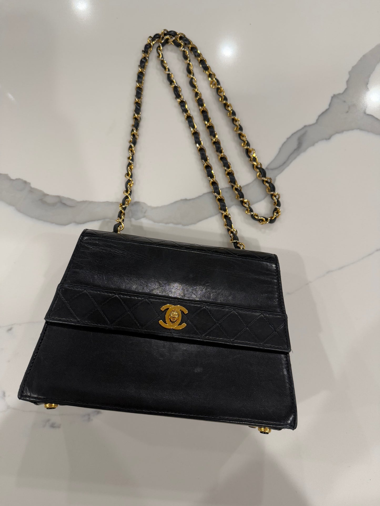 VINTAGE CHANEL BLACK TRAPEZOID BAG size small