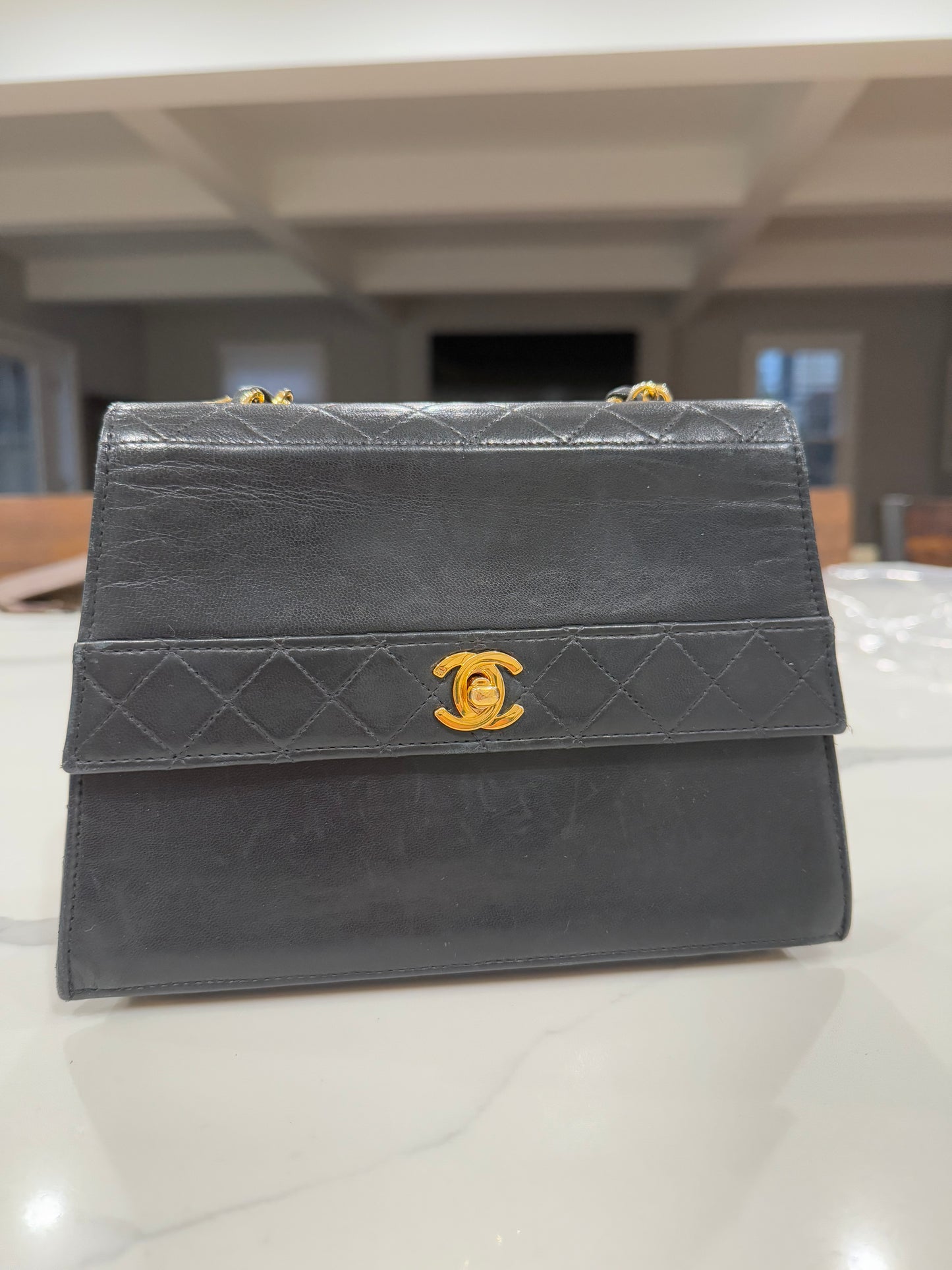 VINTAGE CHANEL BLACK TRAPEZOID BAG size small