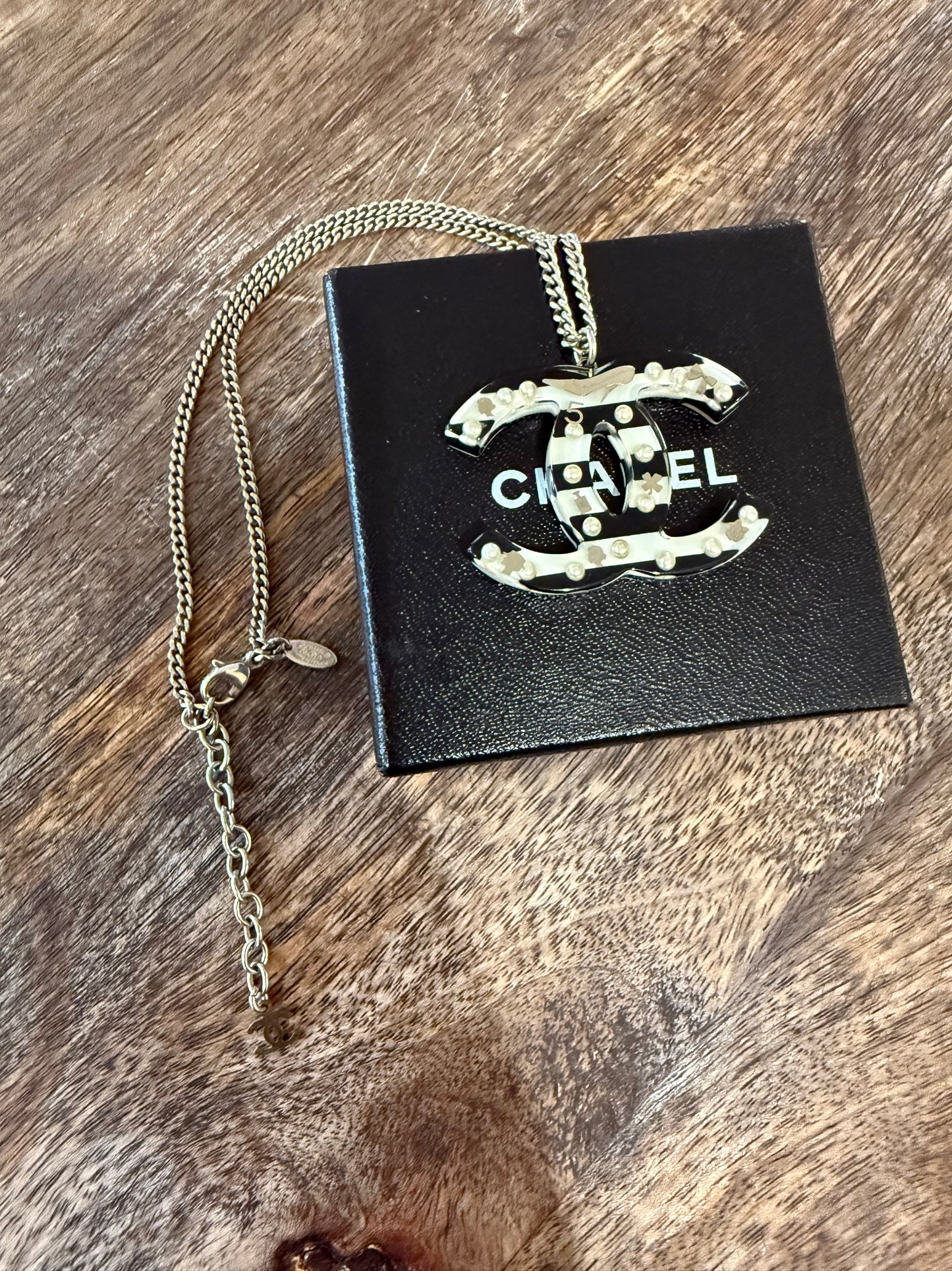 CHANEL CC Logo Chain Necklace Pendant Imitation Pearl 06A Silver France