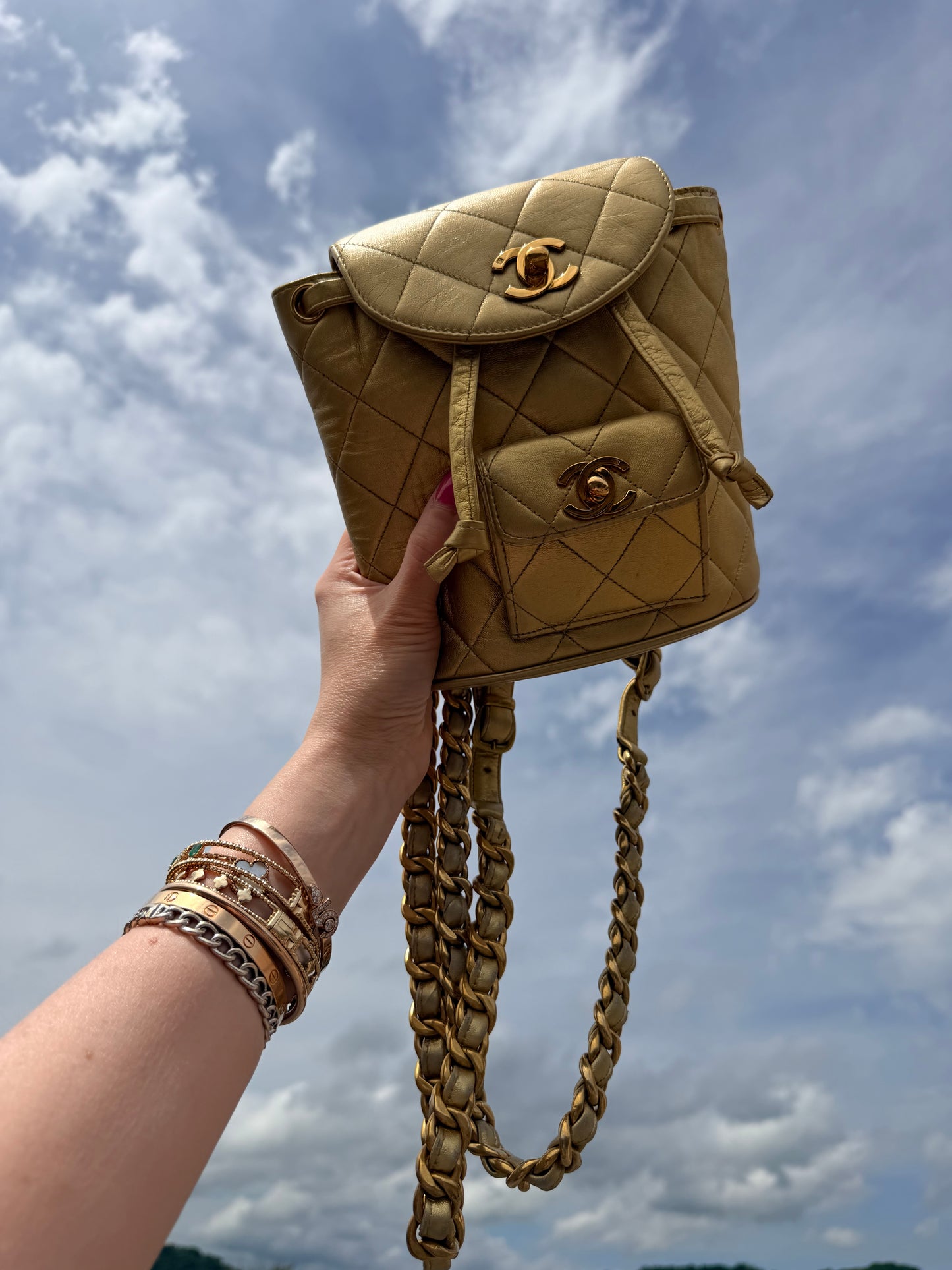 Chanel Metallic Gold Quilted Lambskin Mini Duma Timeless CC Backpack Gold Hardware, 1991-1994