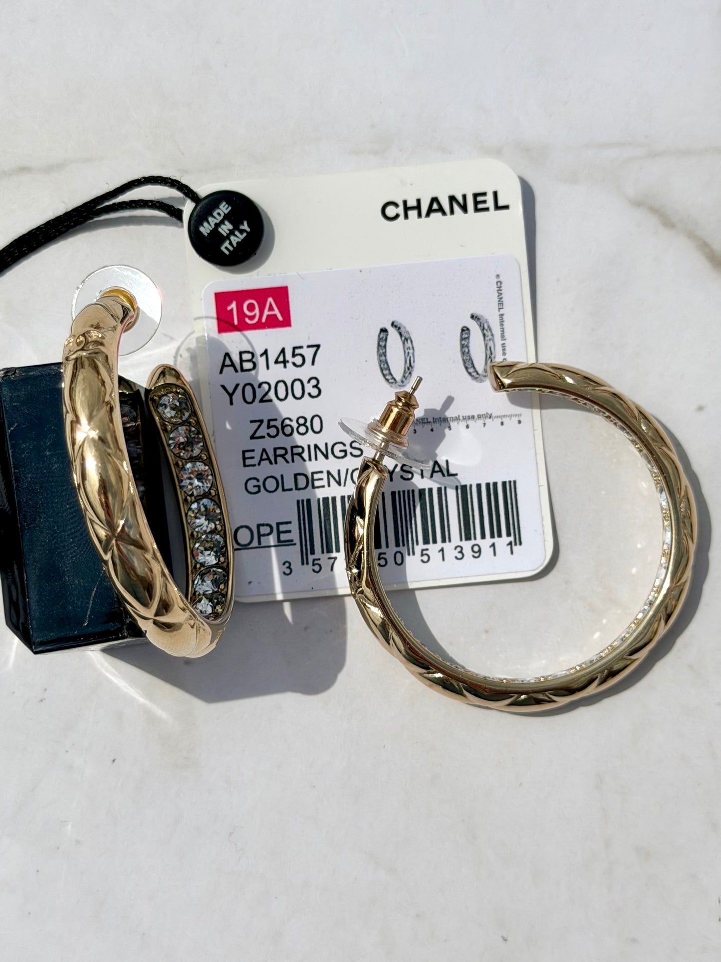 Chanel Champagne Gold hoop earrings with Crystal detail