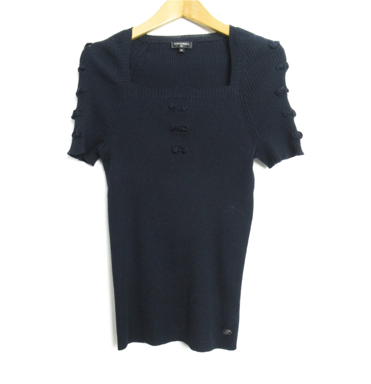 Chanel SHORT SLEEVE KNIT SWEATER SWEATER WOOL NAVY