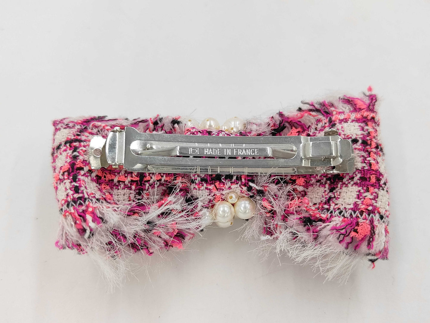 Chanel Coco Mark Pearl Tweed Ribbon Barrette Hair
