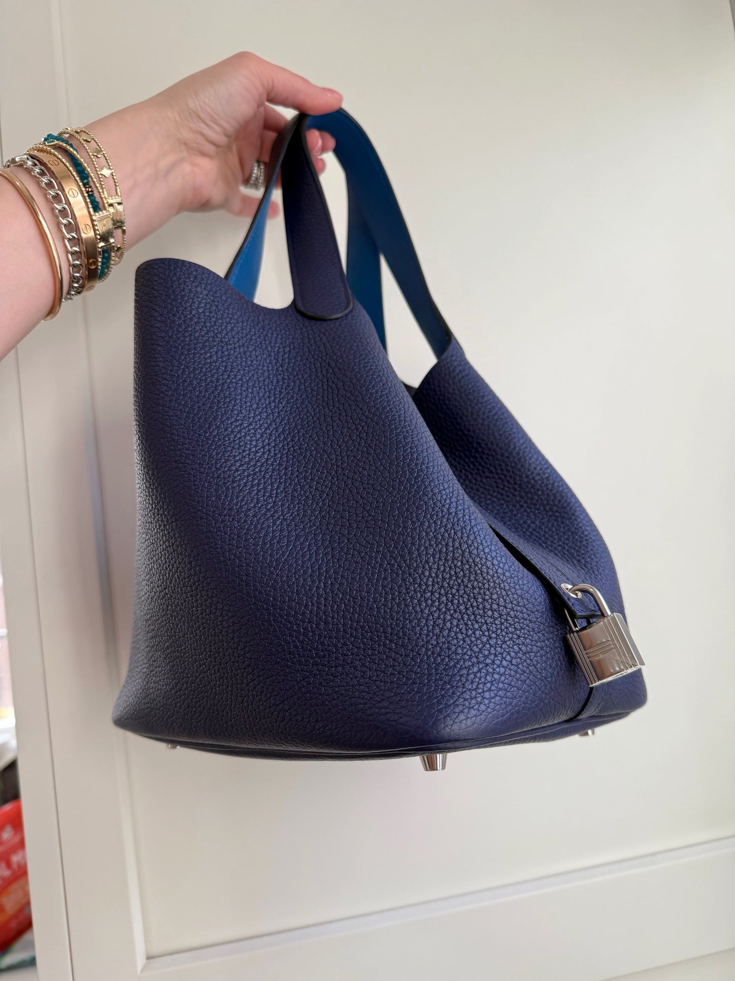 Hermes Picotan Eclat MM Blue Clemence Leather SHW 22