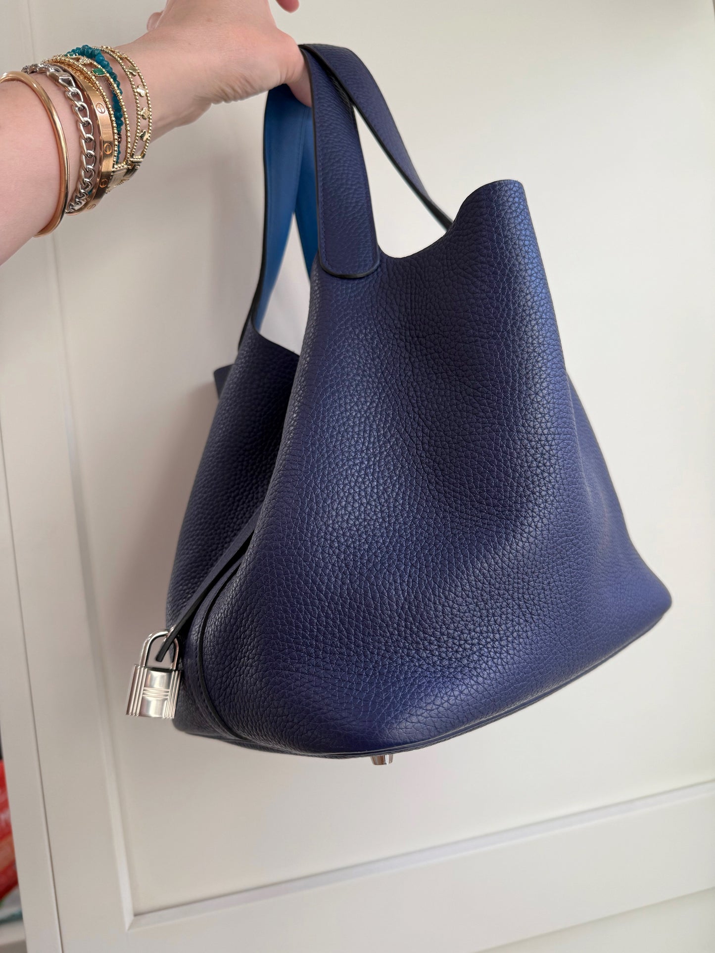 Hermes Picotan Eclat MM Blue Clemence Leather SHW 22