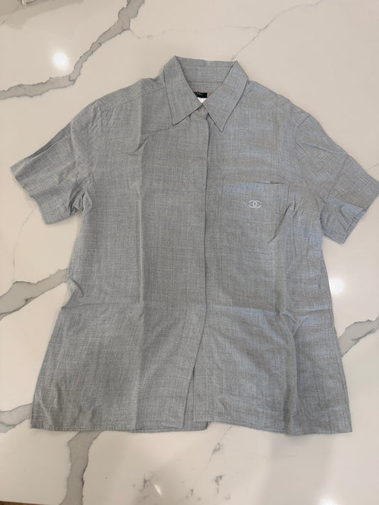 Chanel Grey Short sleeve button down with logo