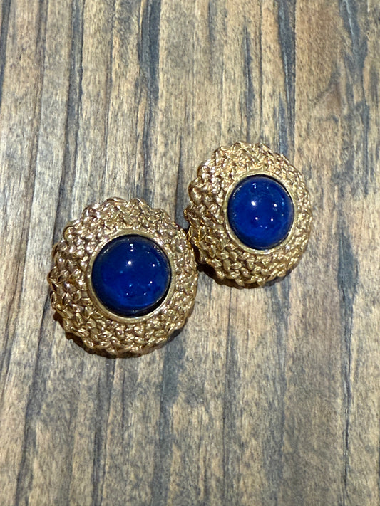 Authentic Vintage XL CHANEL Blue Gripoix Clip on Earrings