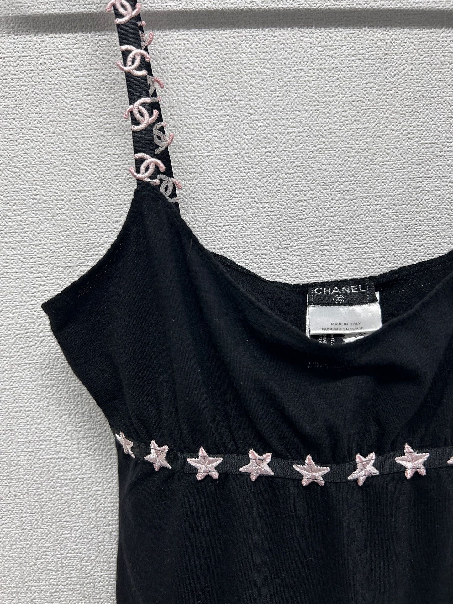 Chanel black cashmere Camisole with CC logo and stars from 05A