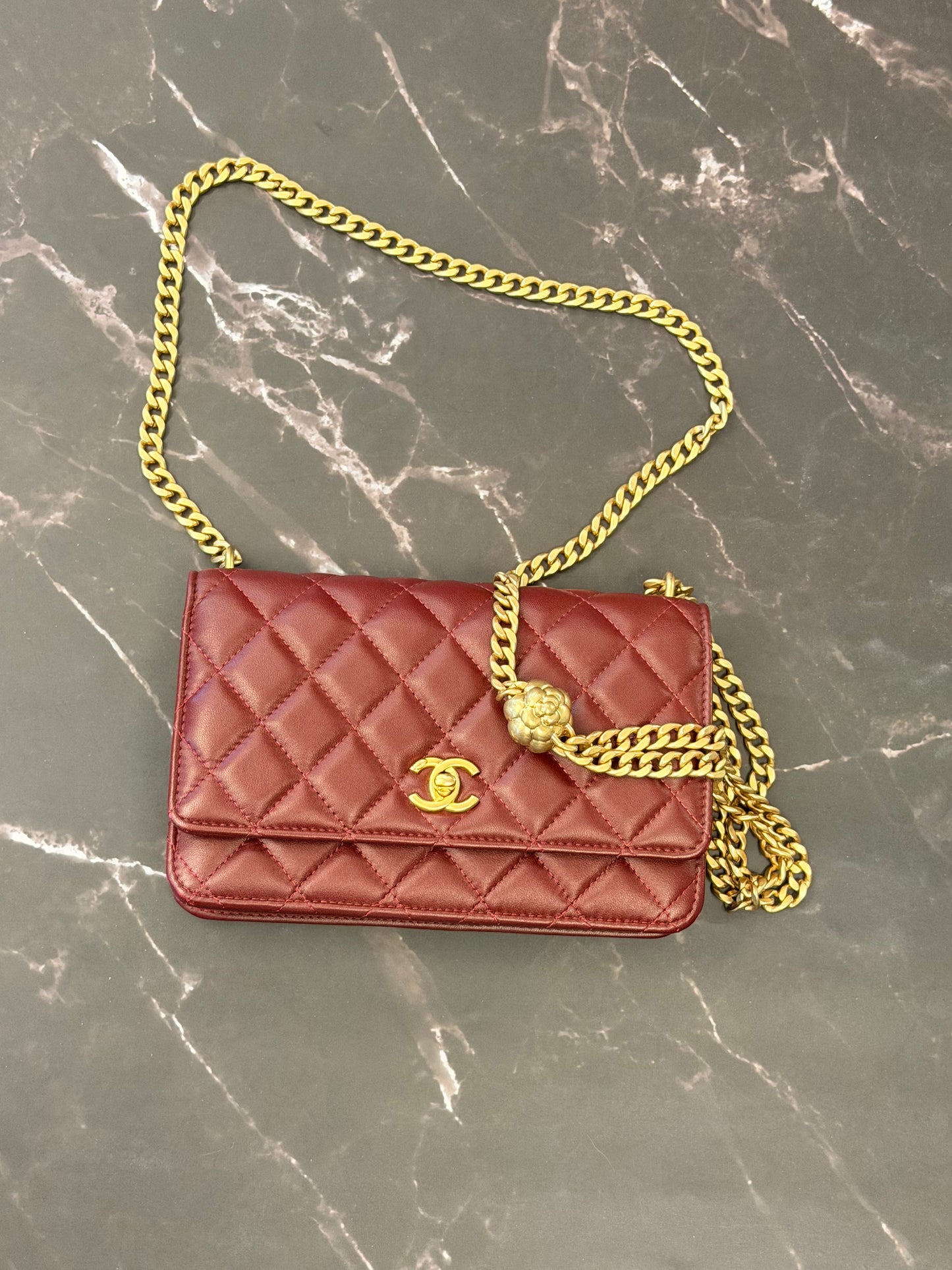Chanel Burgundy WOC with coco crush strap