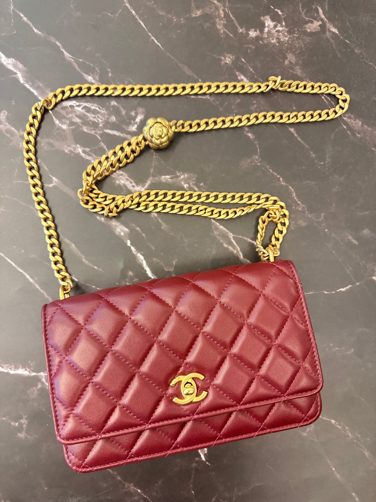 Chanel Burgundy WOC with coco crush strap