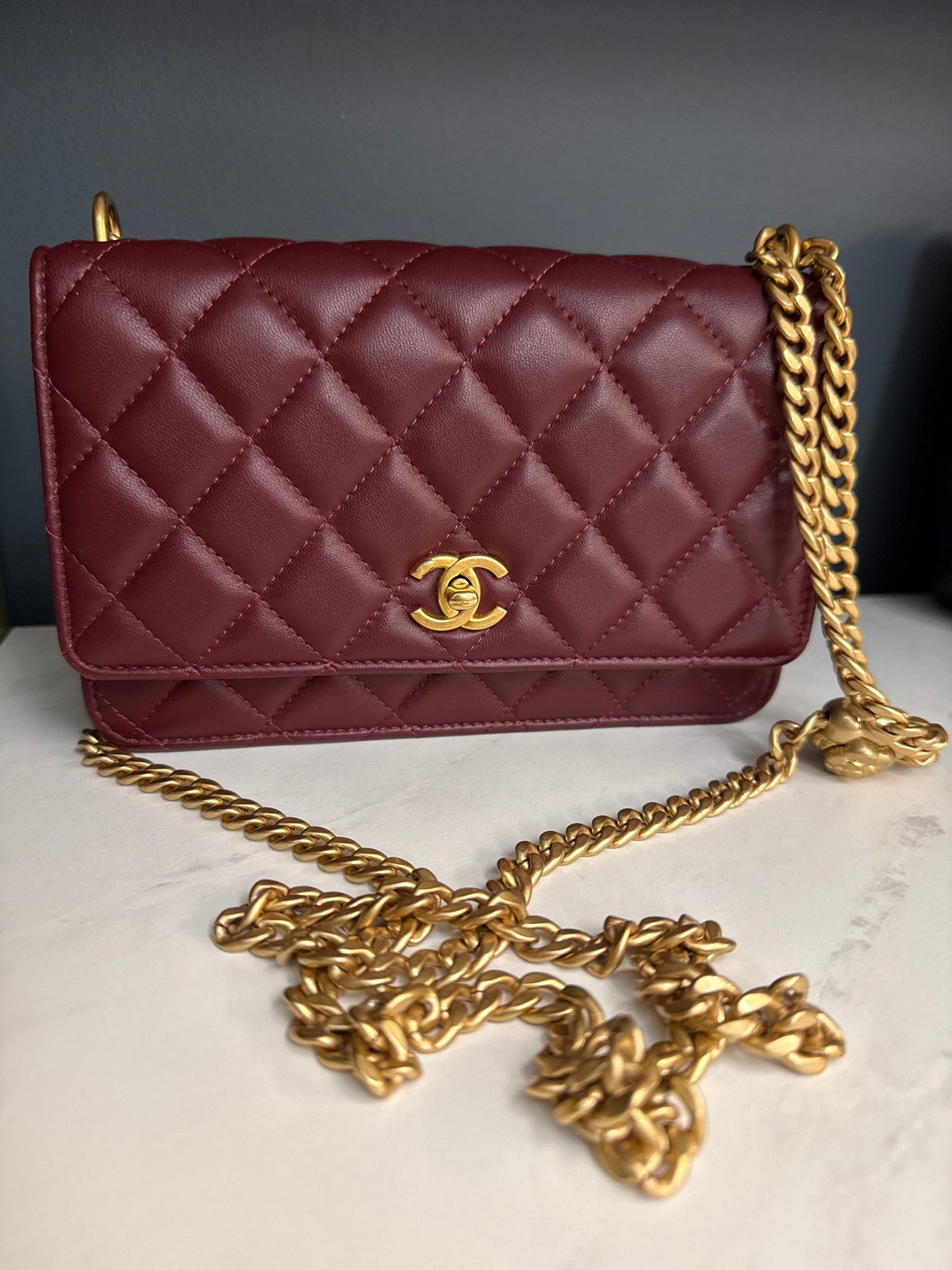 Chanel Burgundy WOC with coco crush strap