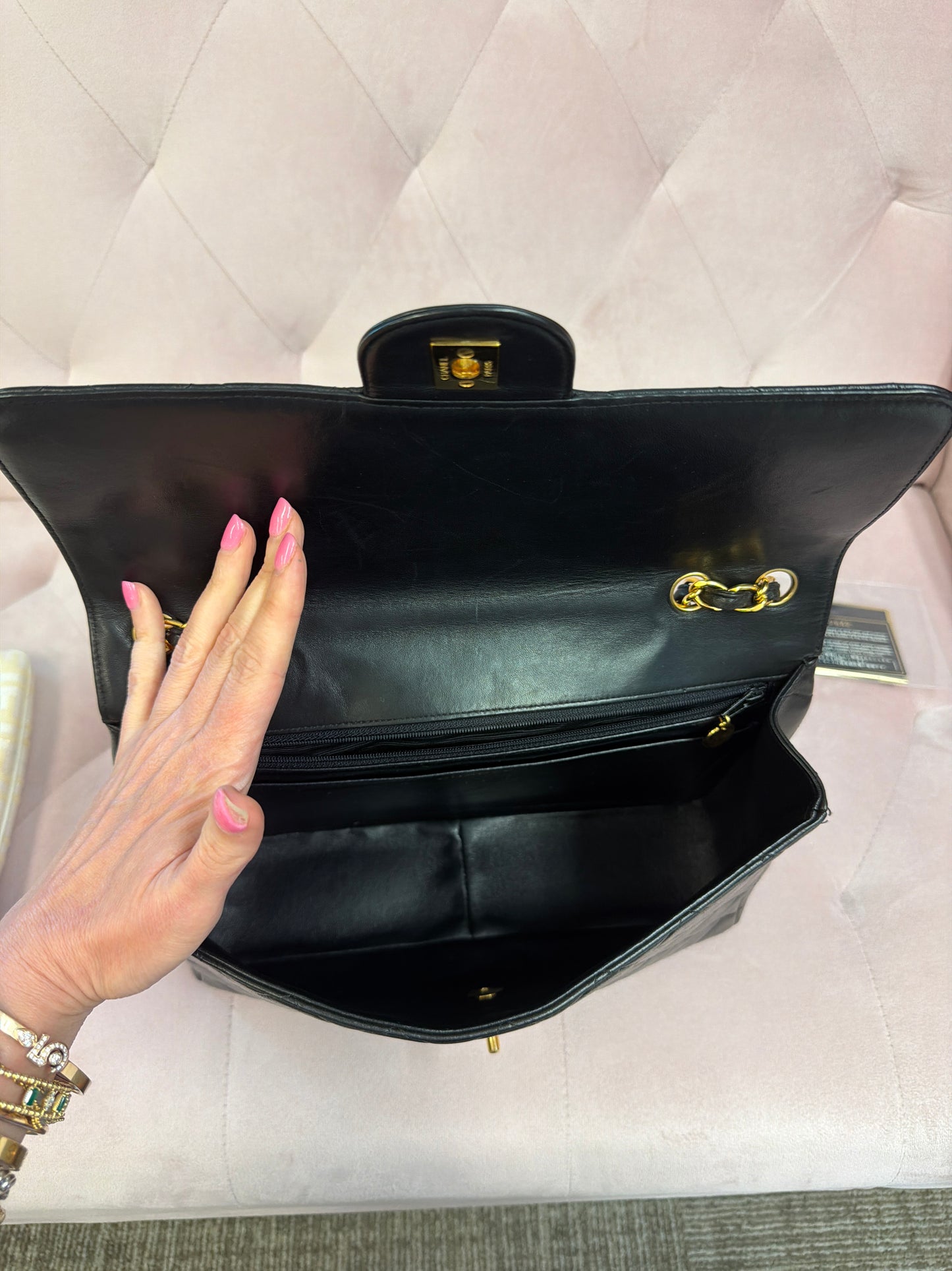 CHANEL Vintage black Lambskin big logo series 4