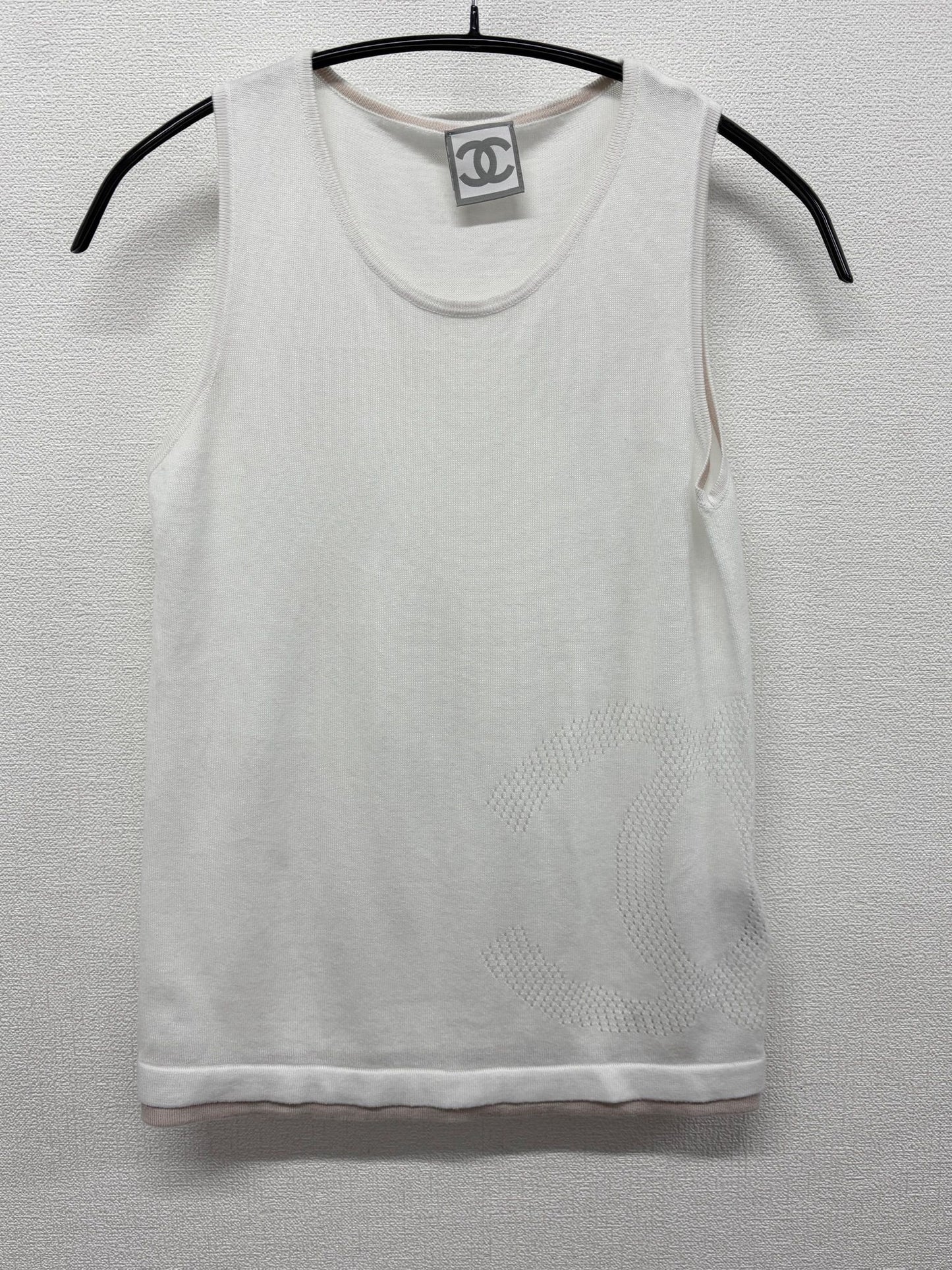 Chanel White Sportsline Tank with beige trim 08C