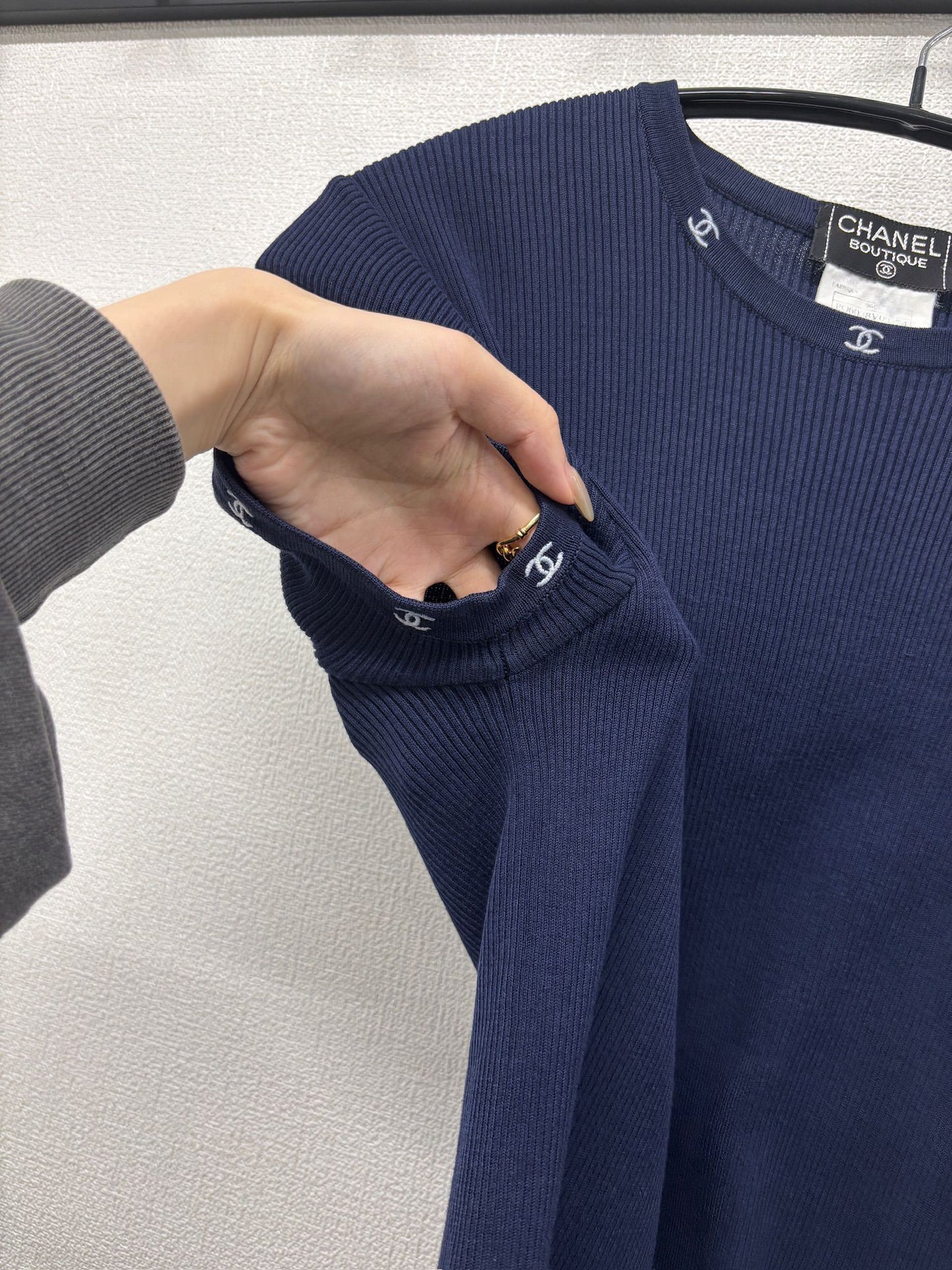 Chanel Navy CC logo on Trim Tshirt from 96C FR 46