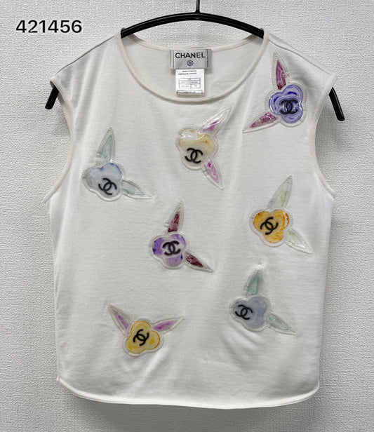 Chanel White CC logo tank top 00S Fr 38