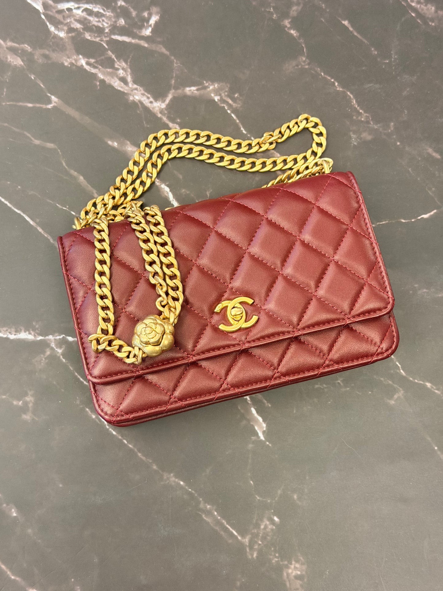 Chanel Burgundy WOC with coco crush strap