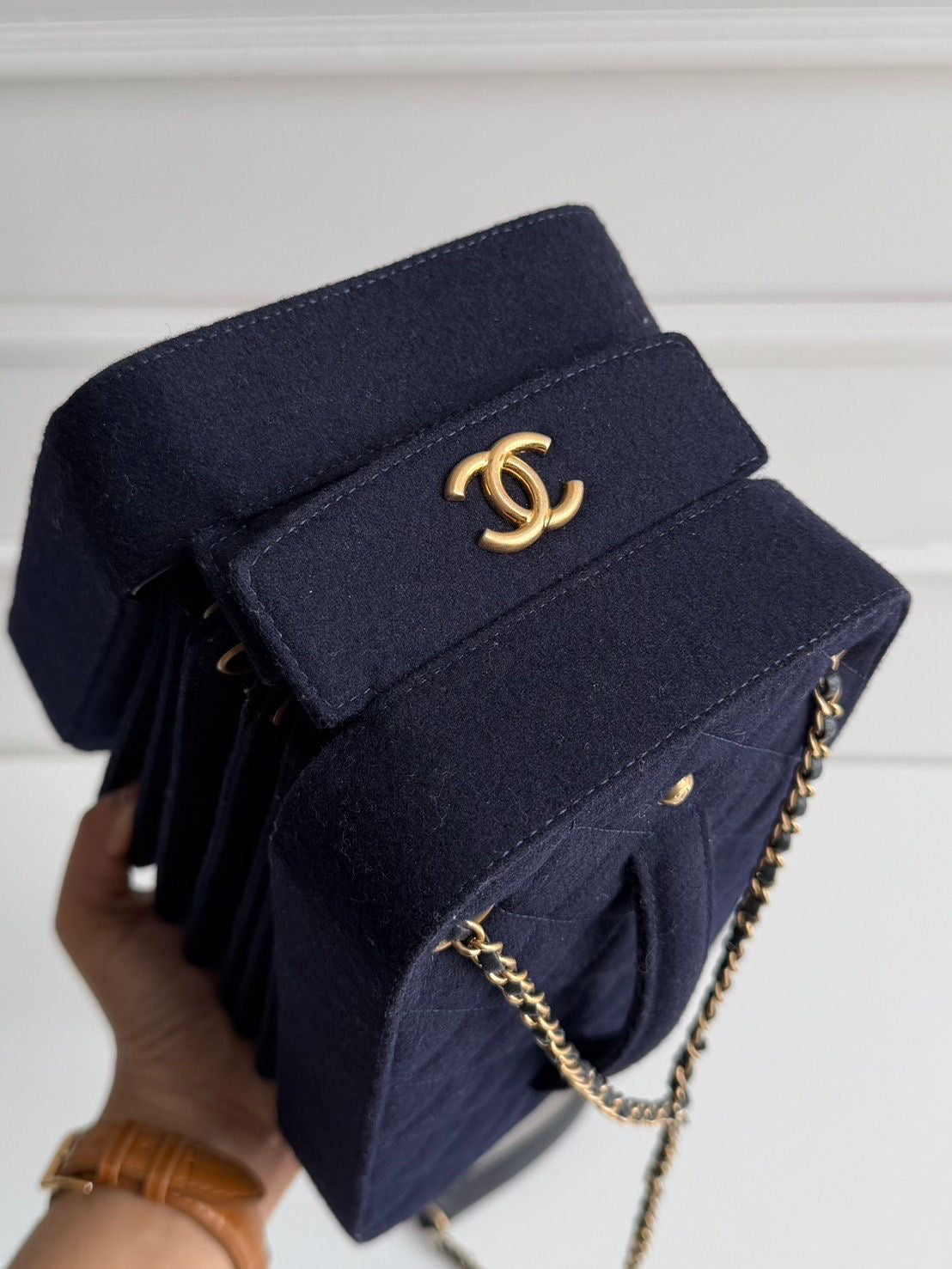 Rare Chanel Navy Accordion Bag from Paris-Edinburgh collection