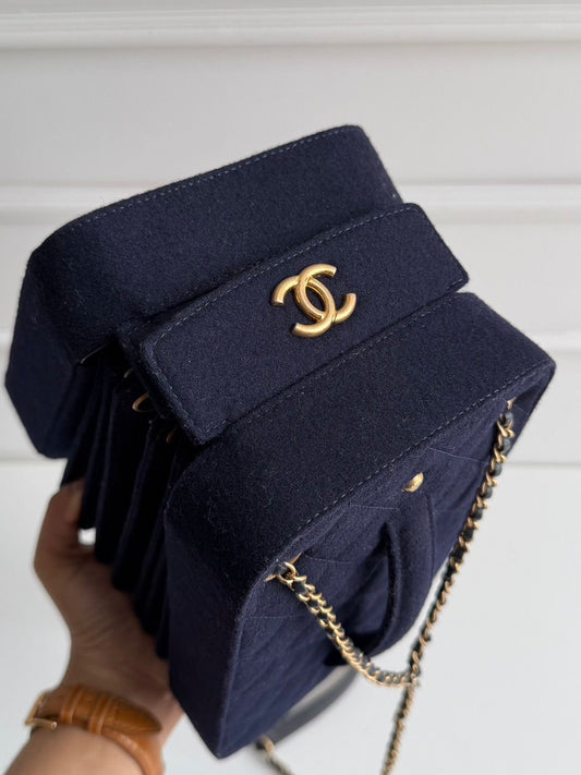 Rare Chanel Navy Accordion Bag from Paris-Edinburgh collection