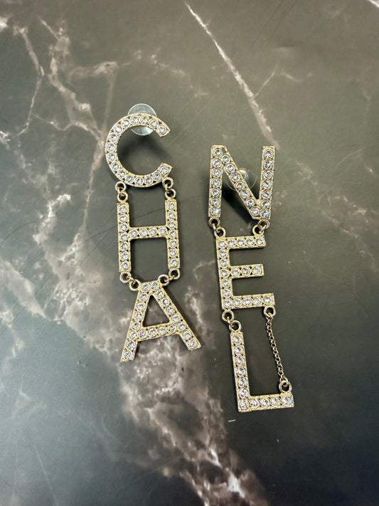 Chanel Strass “CHA-NEL” drop earrings