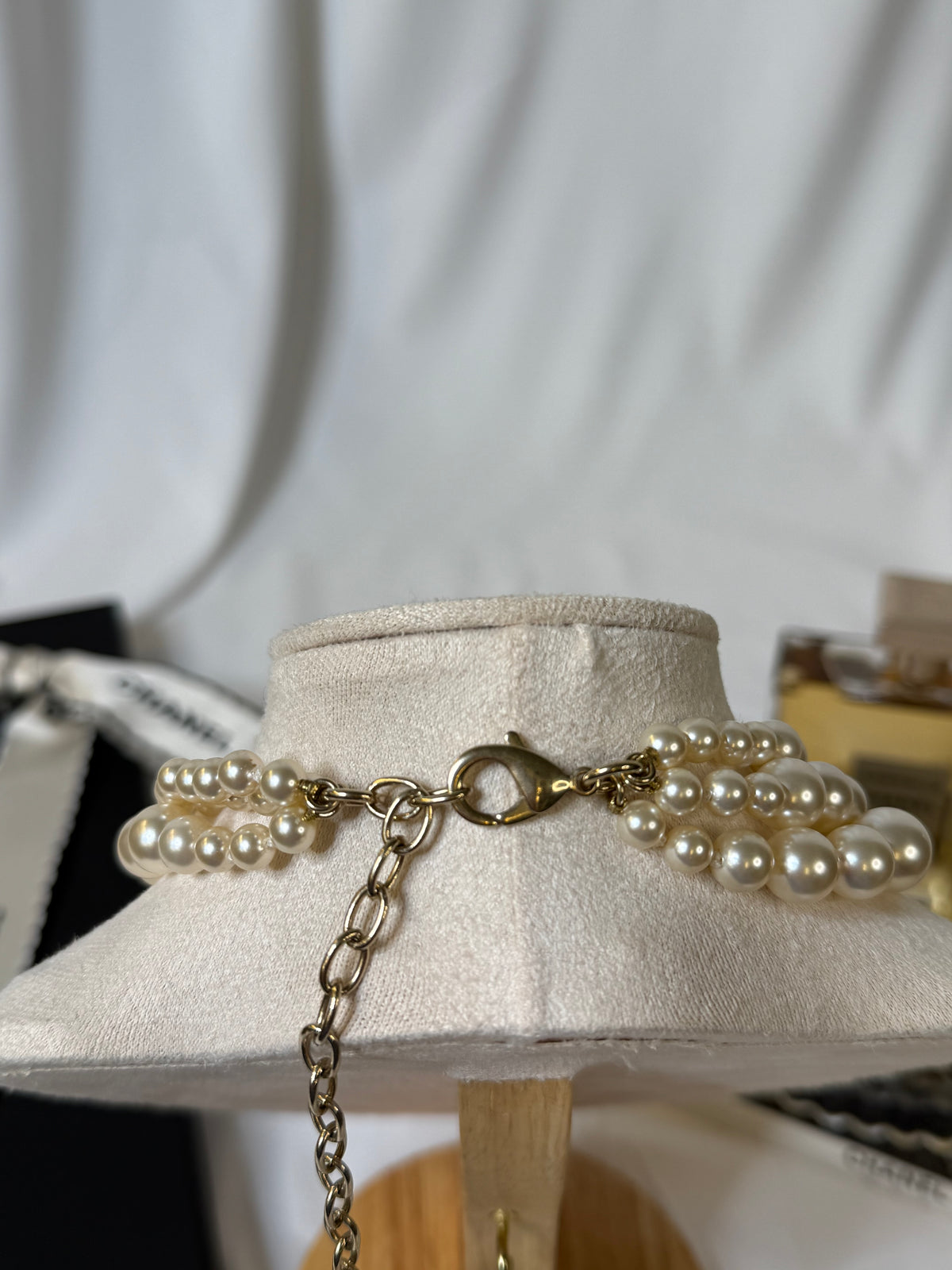 CHANEL 2014S Multistrand CC Faux Pearl Choker Necklace