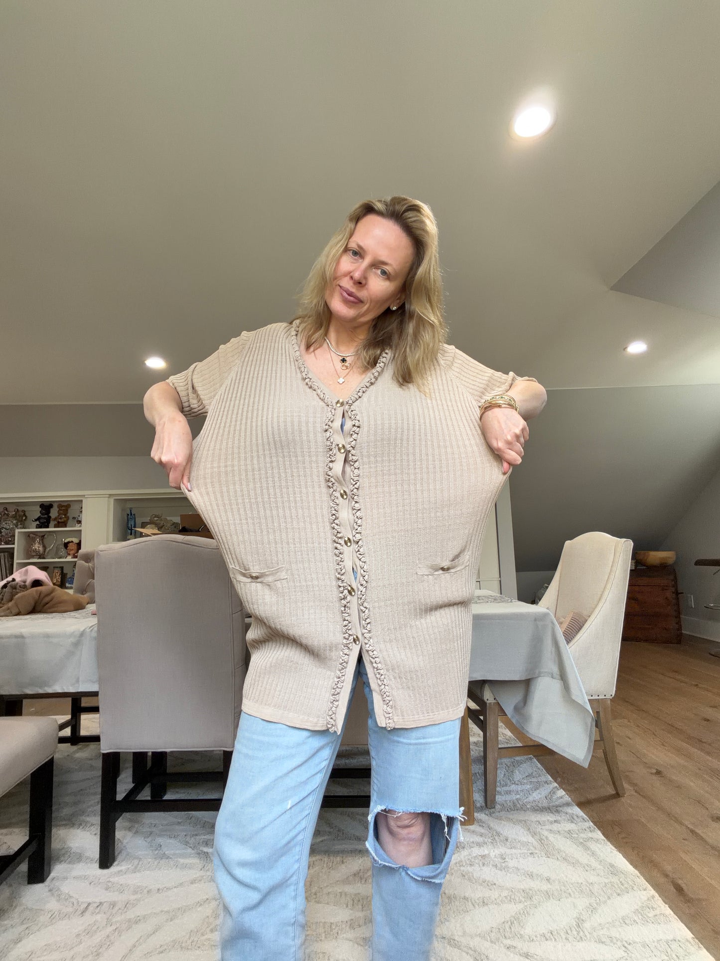 Chanel Beige long cardigan fr 48
