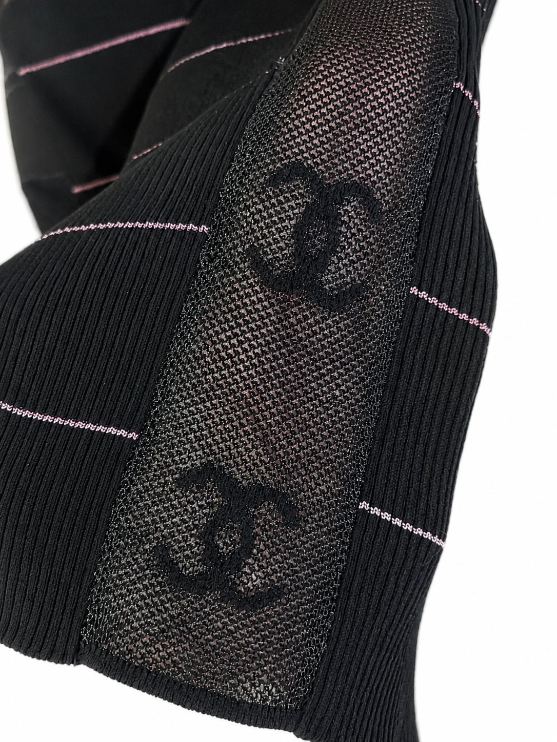 Chanel black tshirt with logo mesh detailing