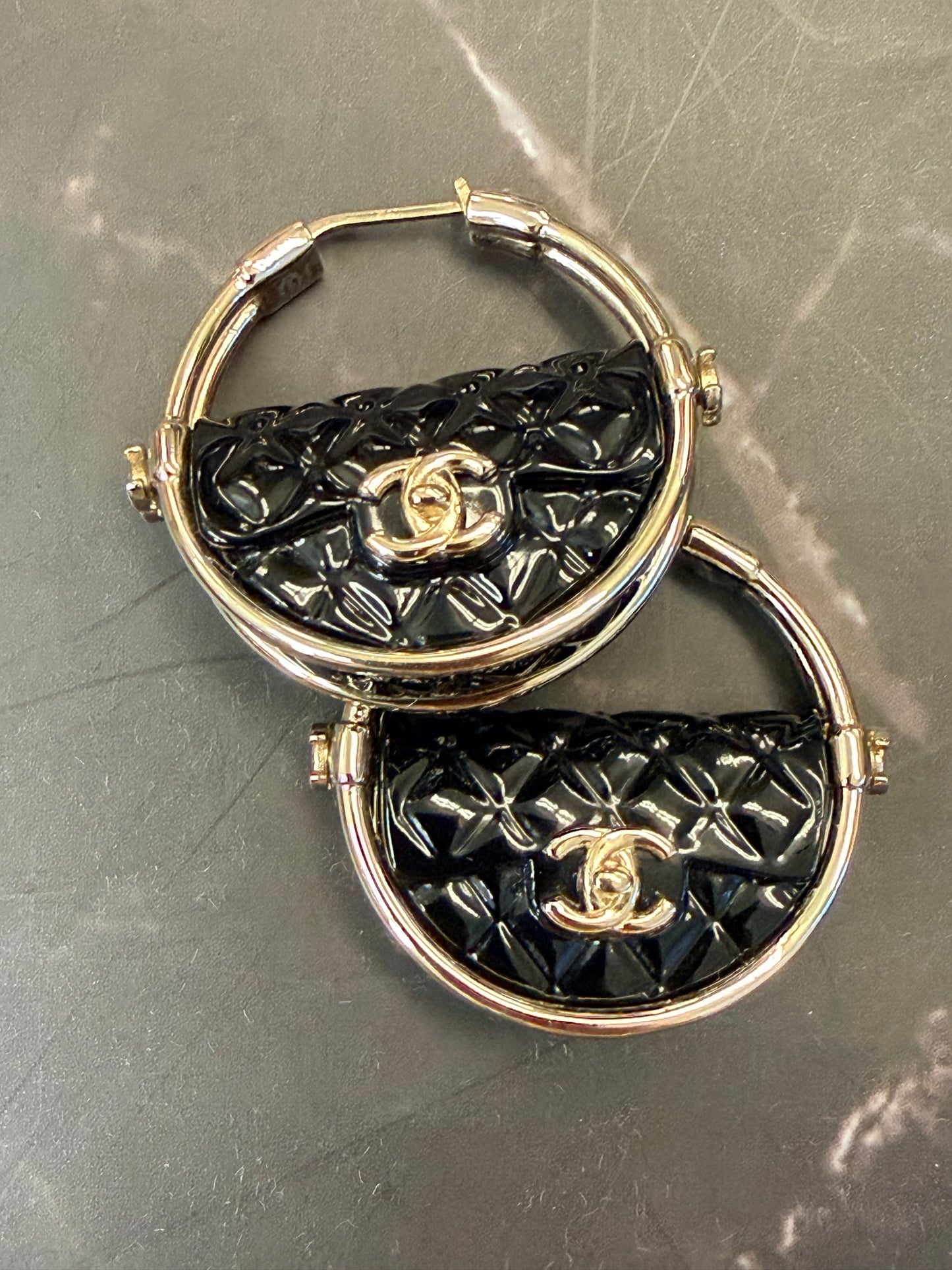 Chanel 2023 Resin Flap Bag Hoop Earrings