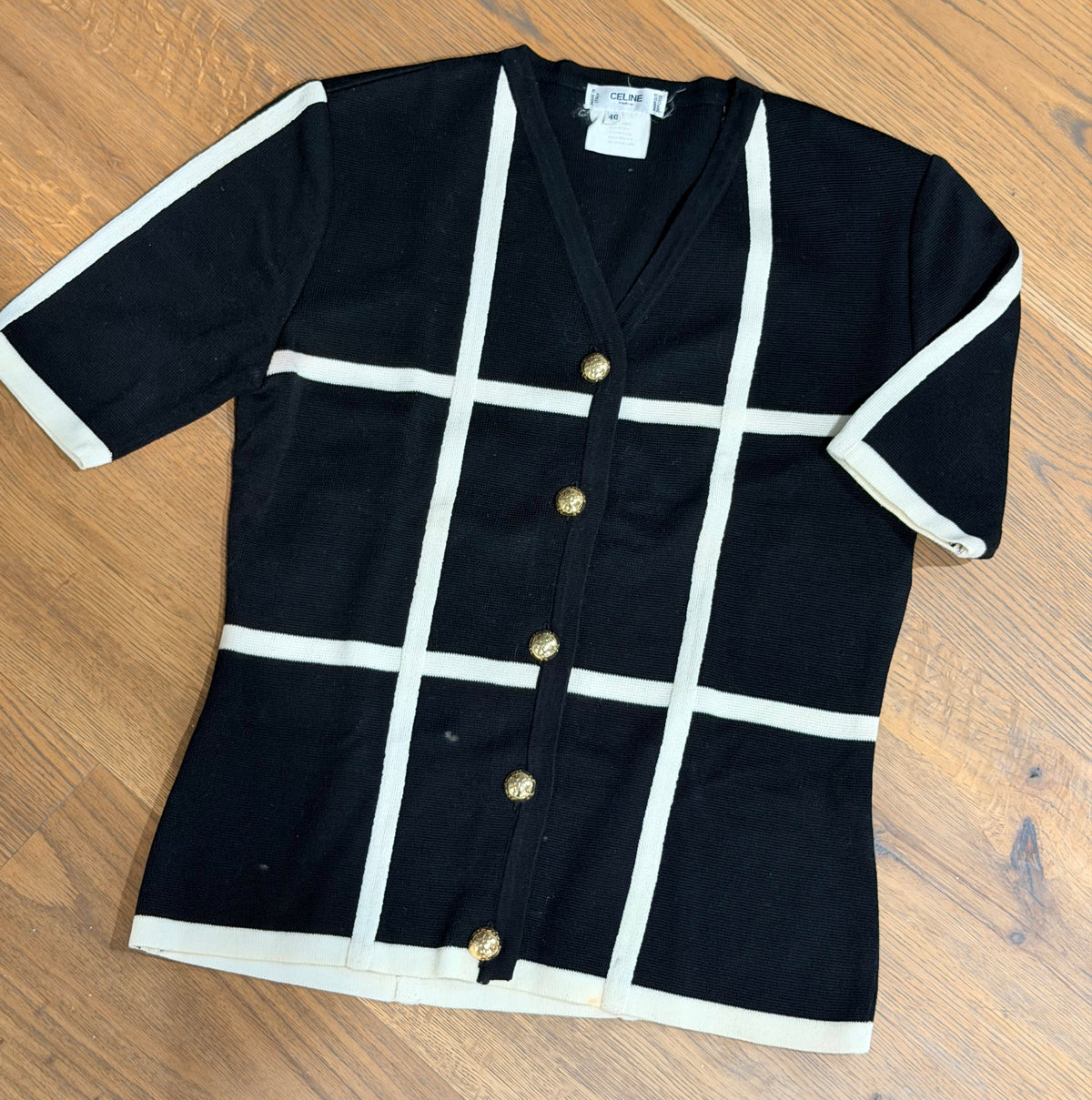 Celine short sleeve checker sweater