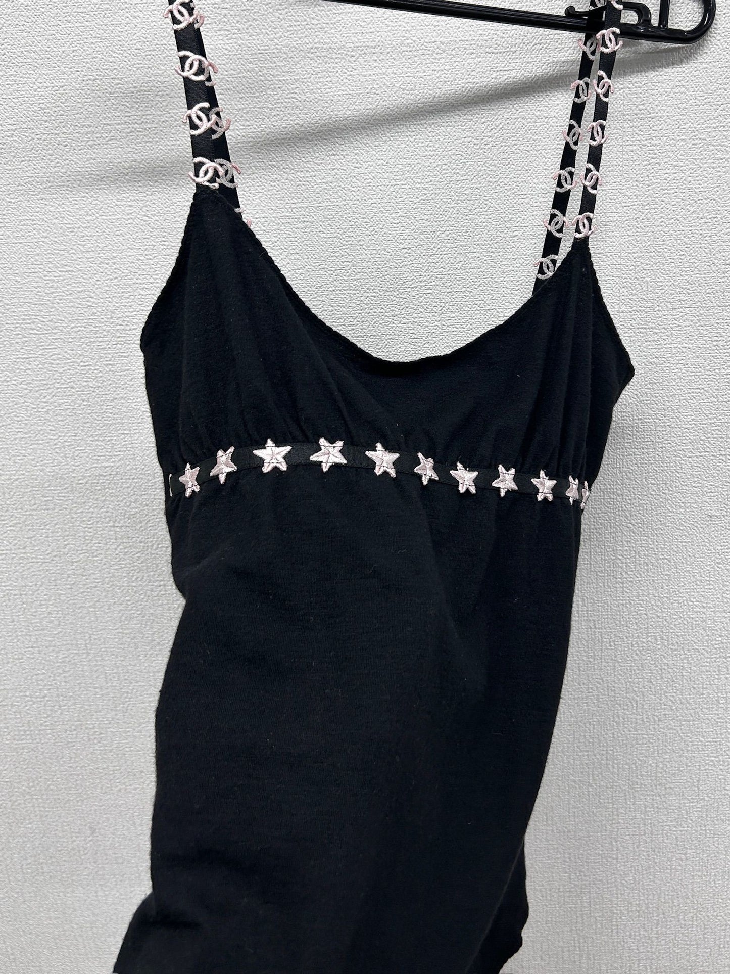Chanel black cashmere Camisole with CC logo and stars from 05A