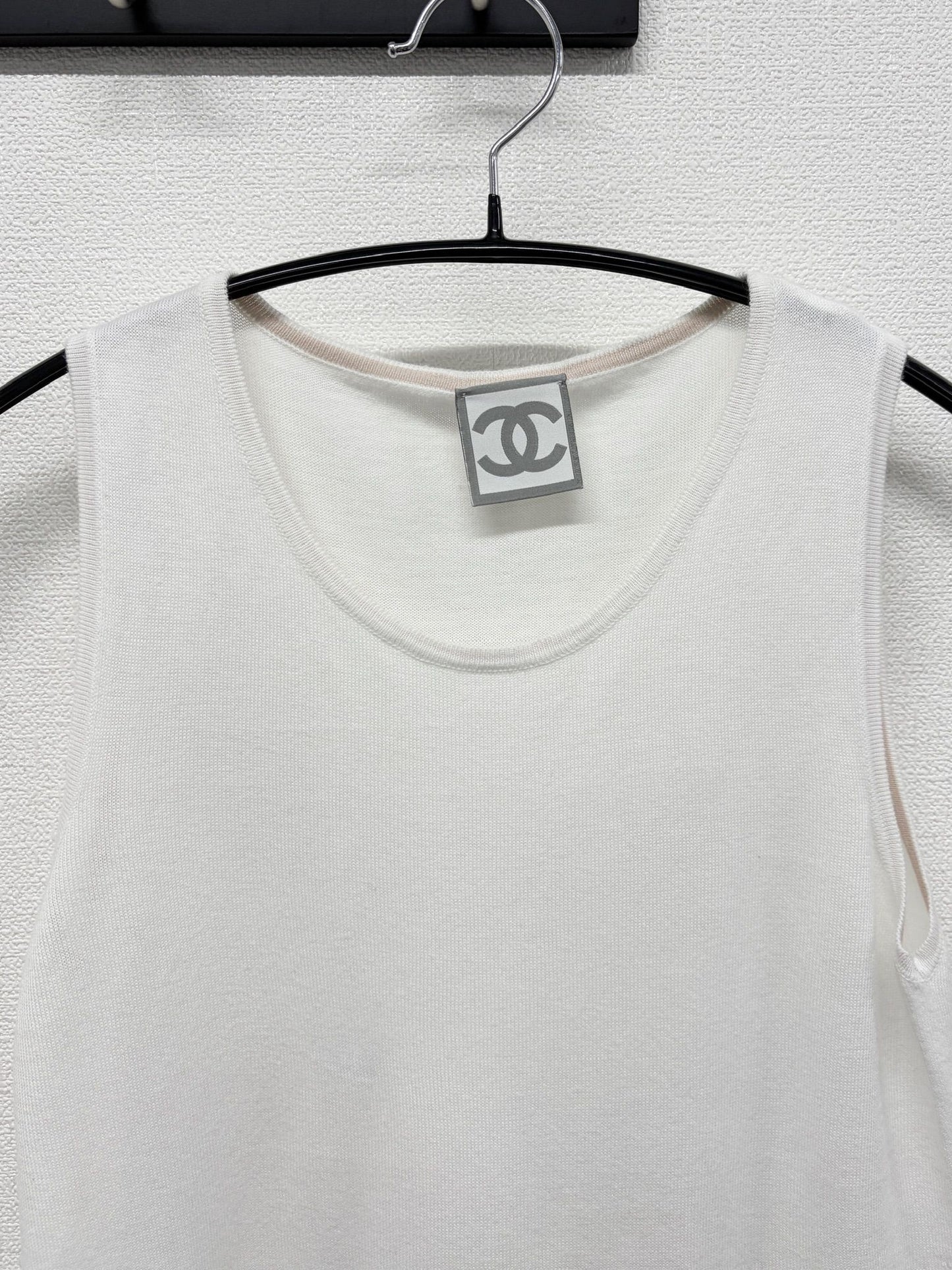 Chanel White Sportsline Tank with beige trim 08C