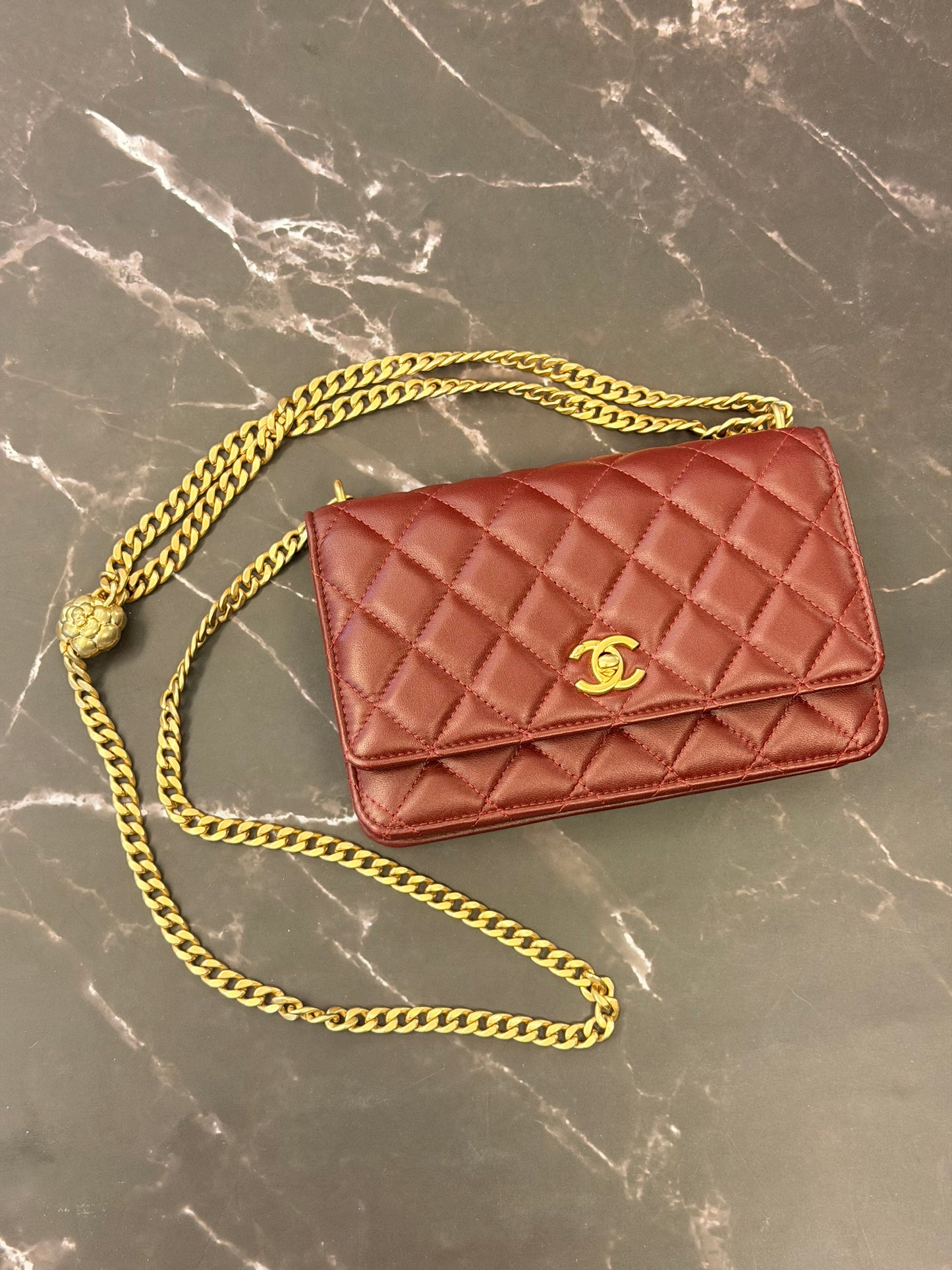 Chanel Burgundy WOC with coco crush strap