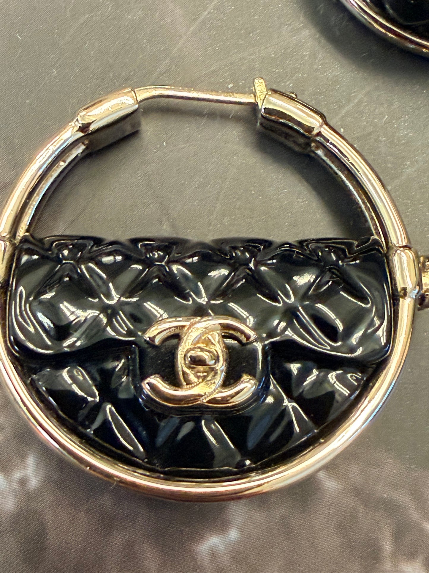 Chanel 2023 Resin Flap Bag Hoop Earrings