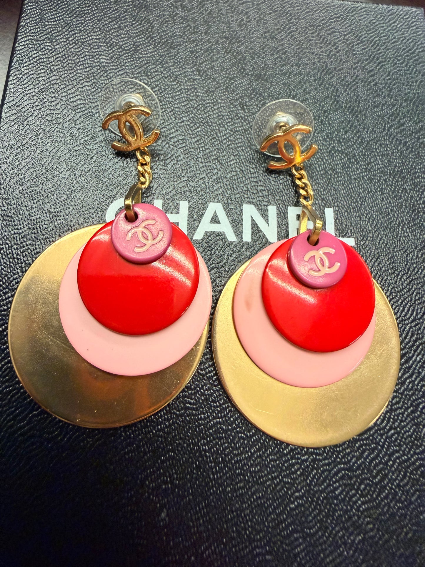 Chanel Gold Pink Red dangle 01A earrings