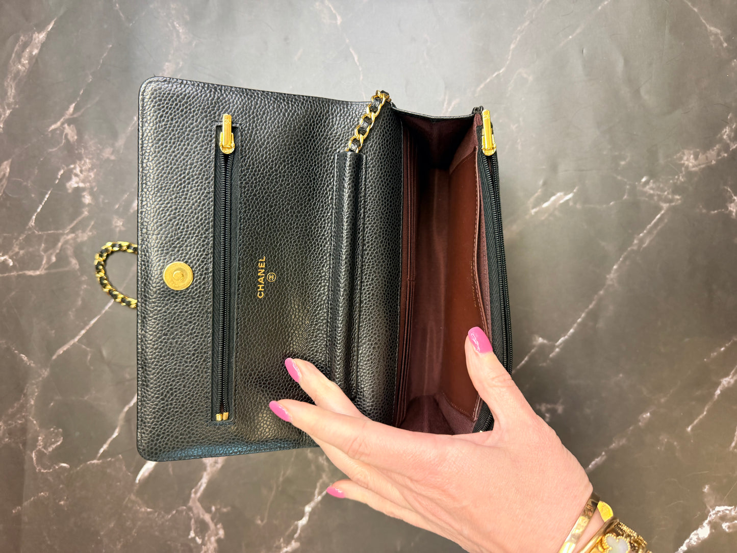 Chanel Black Caviar Classic Quilted Wallet On Chain (WOC) with Gold Hardware