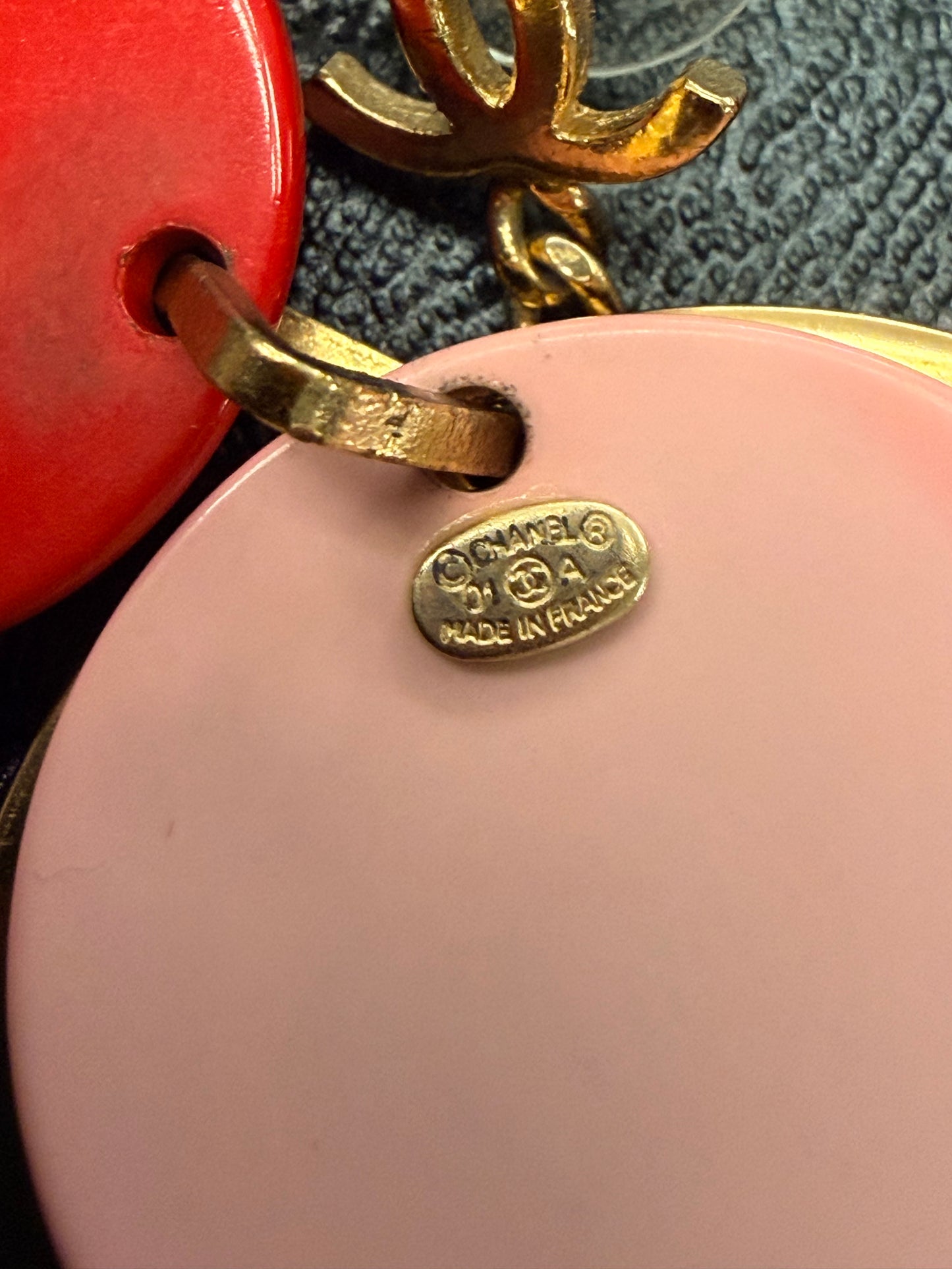 Chanel Gold Pink Red dangle 01A earrings