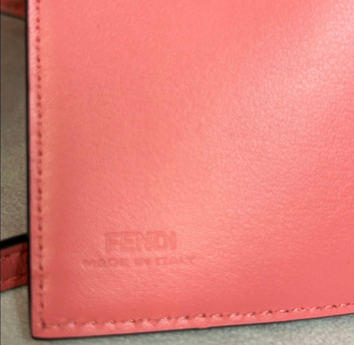 Fendi Mini Baguette Wallet on Strap – Coral Pink with Gold Hardware