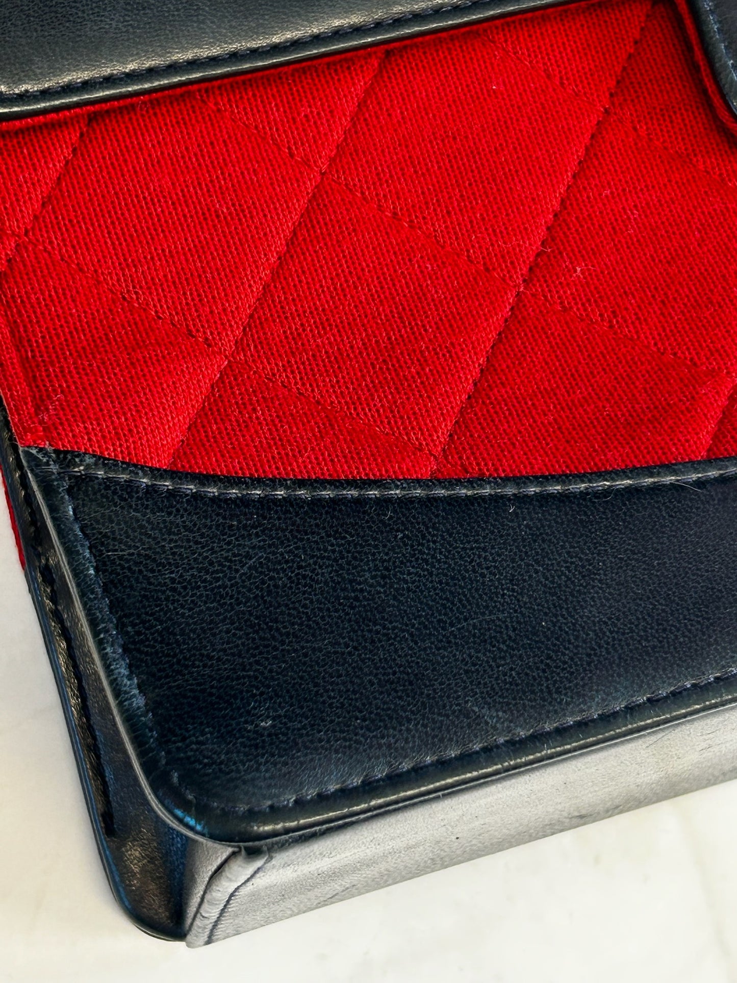 CHANEL Vintage Series 1 Flap Bag, Red Jersey Navy Leather GHW Comes W Card & COA